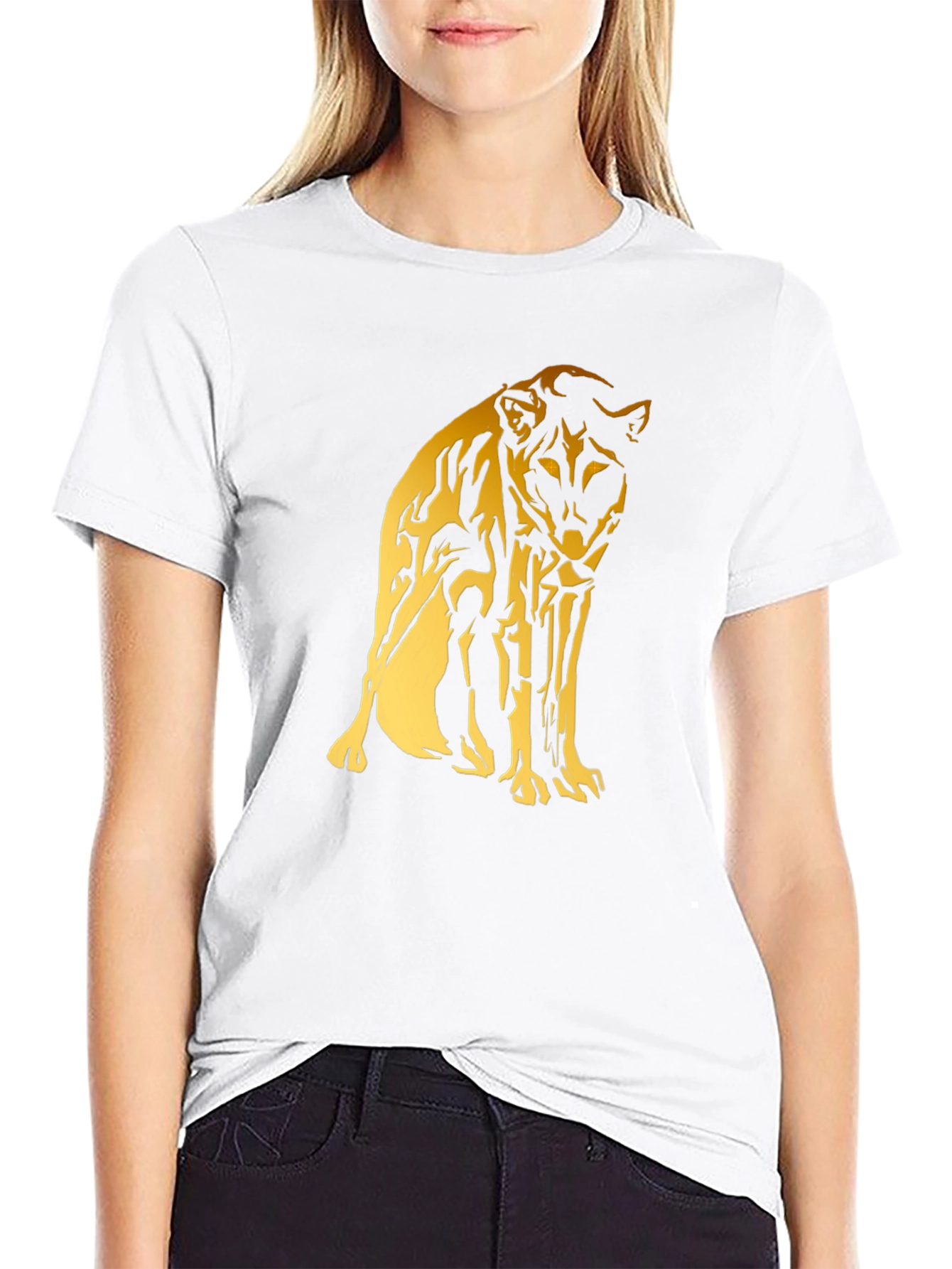 Black Tee with Gold Cheetah Graphic