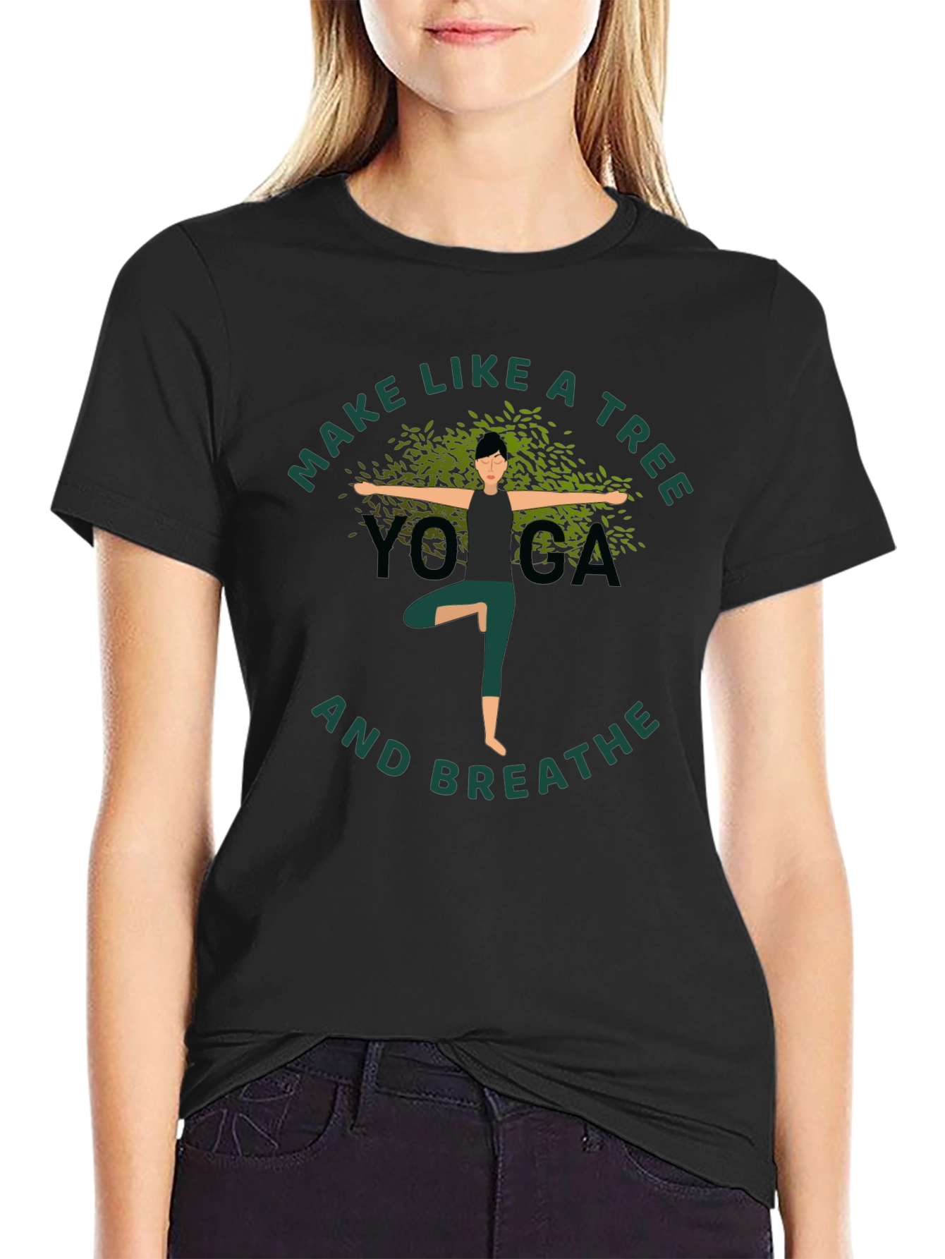 Yoga Tree Pose Graphic T-Shirt - Black