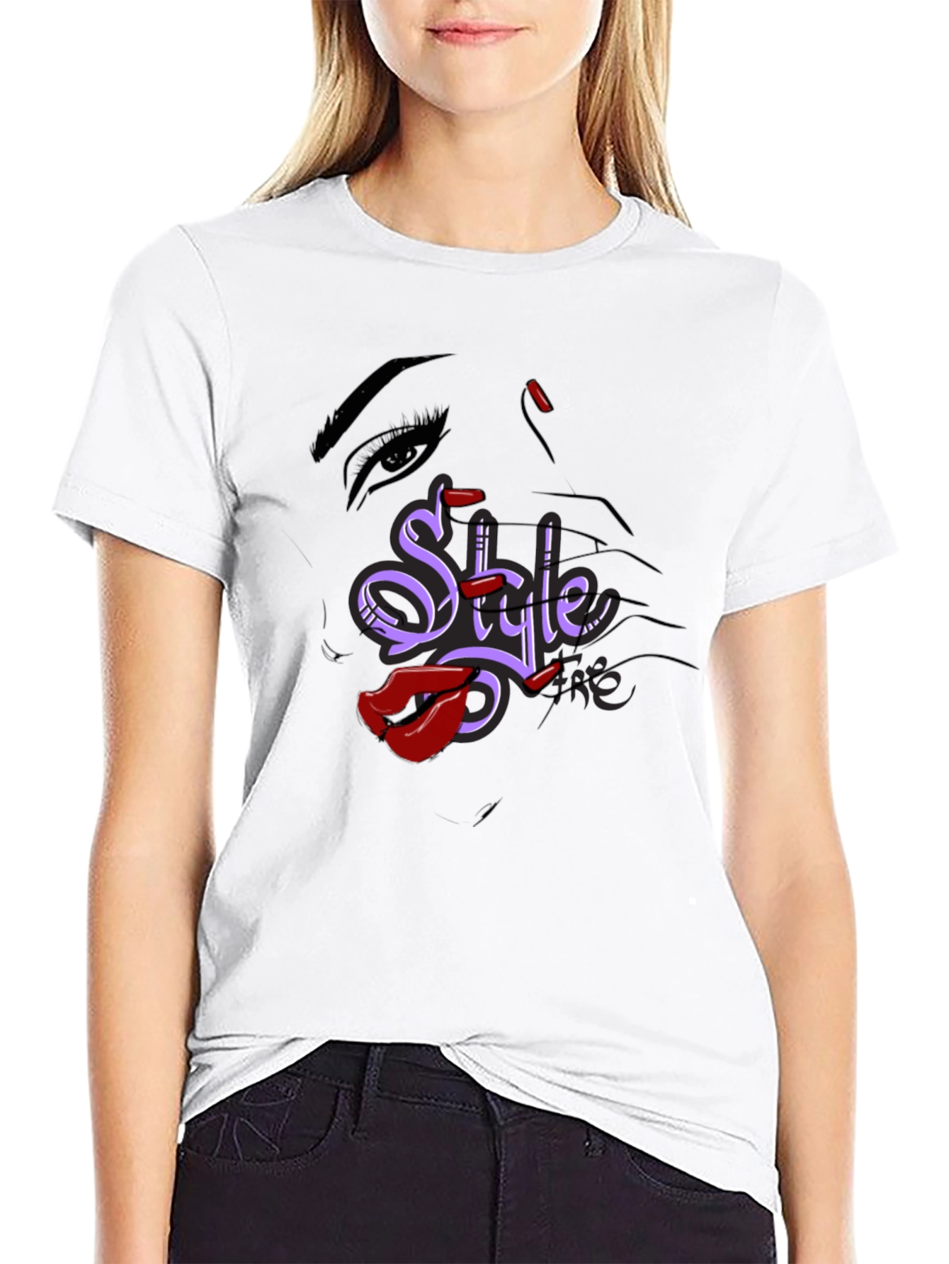 Stylish Graphic Tee - Style Text Lip Print