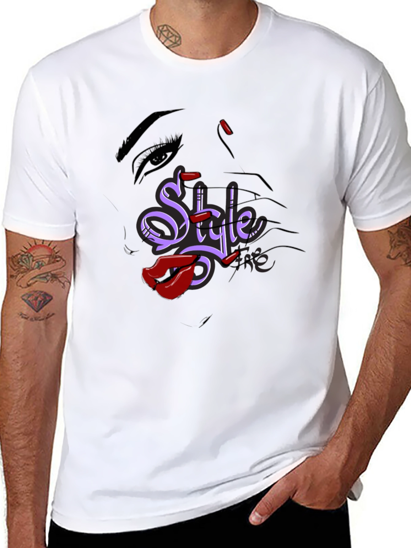 Stylish Graphic Tee - Style Text Lip Print