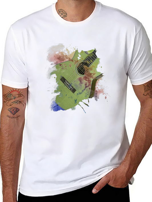 Guitar Art Print Mens Black T-Shirt
