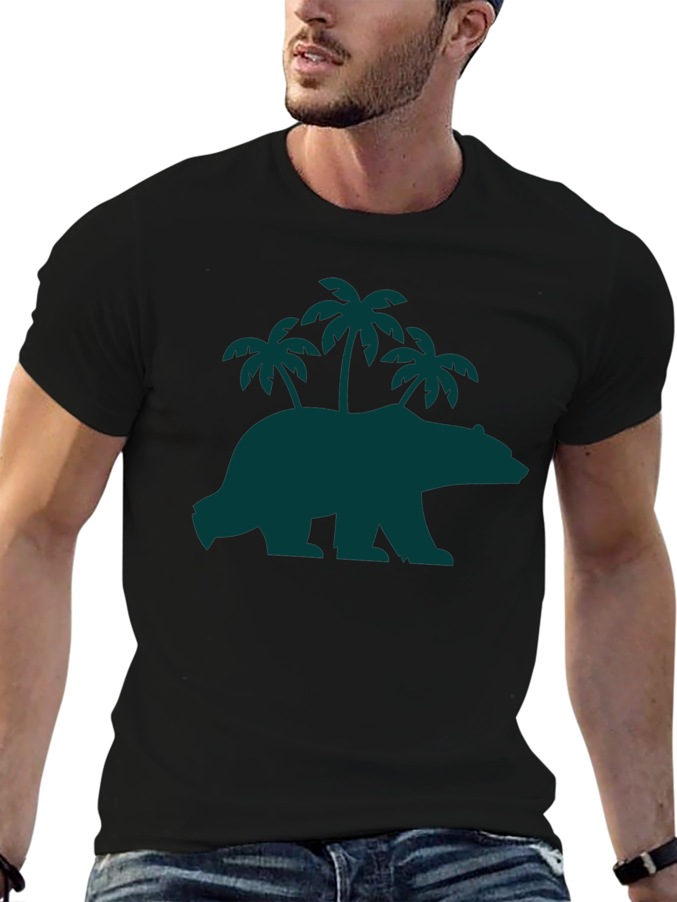 Bear & Palm Tree Graphic Tee - Casual Style