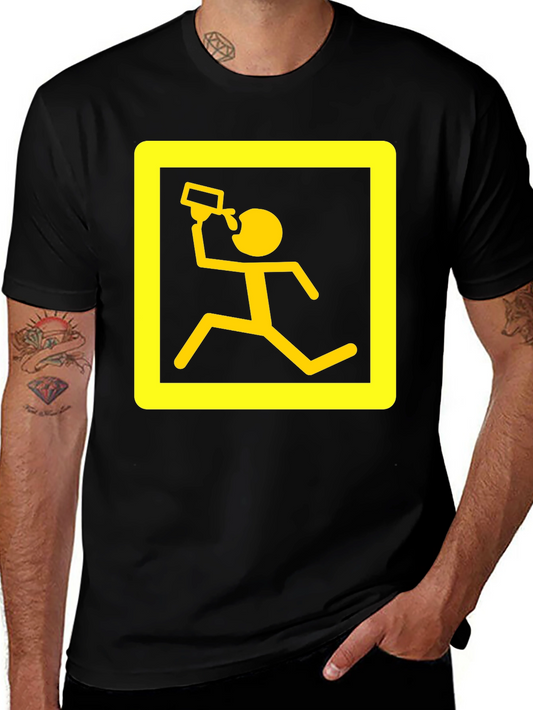Funny Running Man Drinking T-Shirt - Black