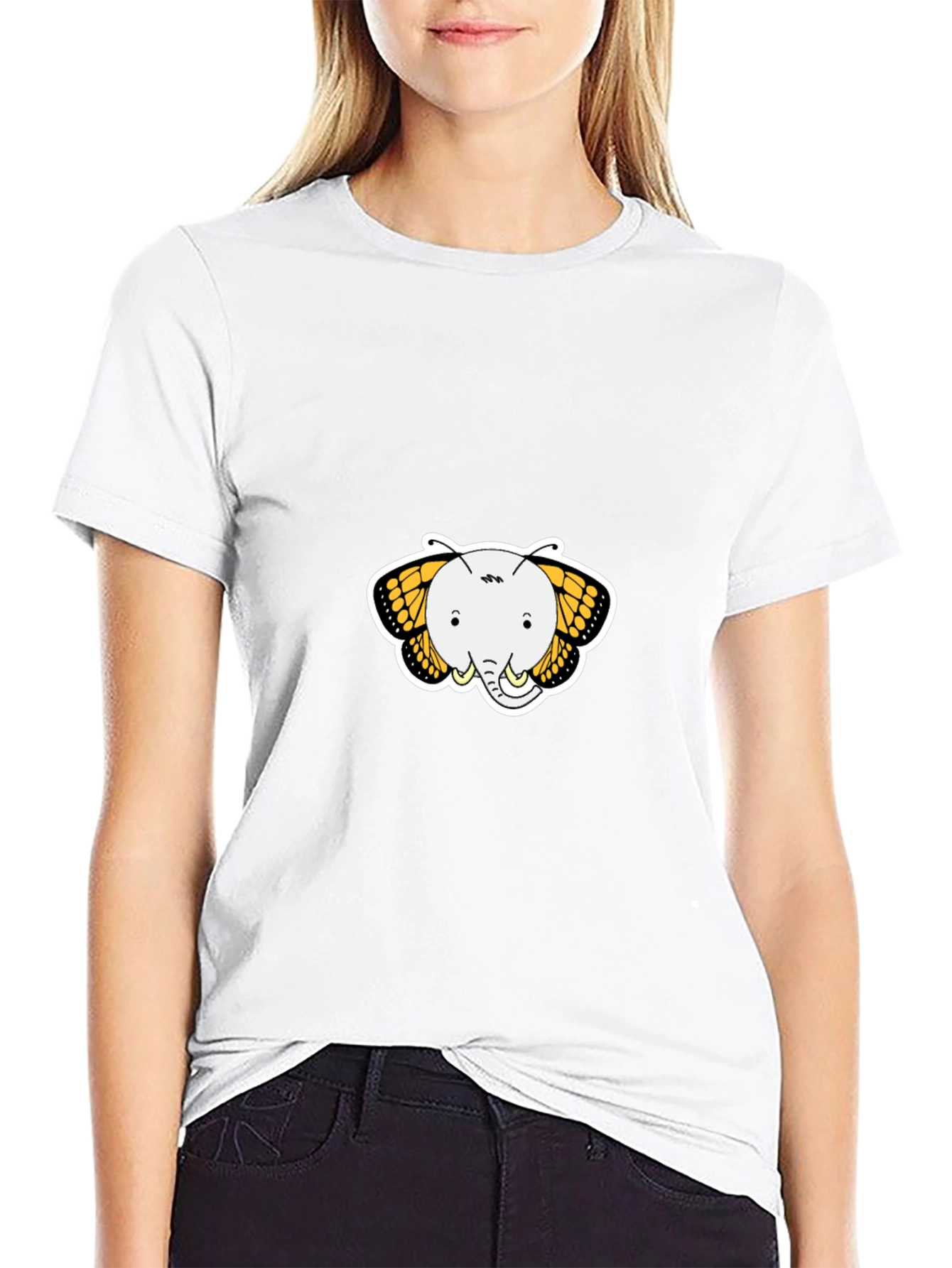 Elephant Butterfly Graphic Tee - Black Cotton T-Shirt