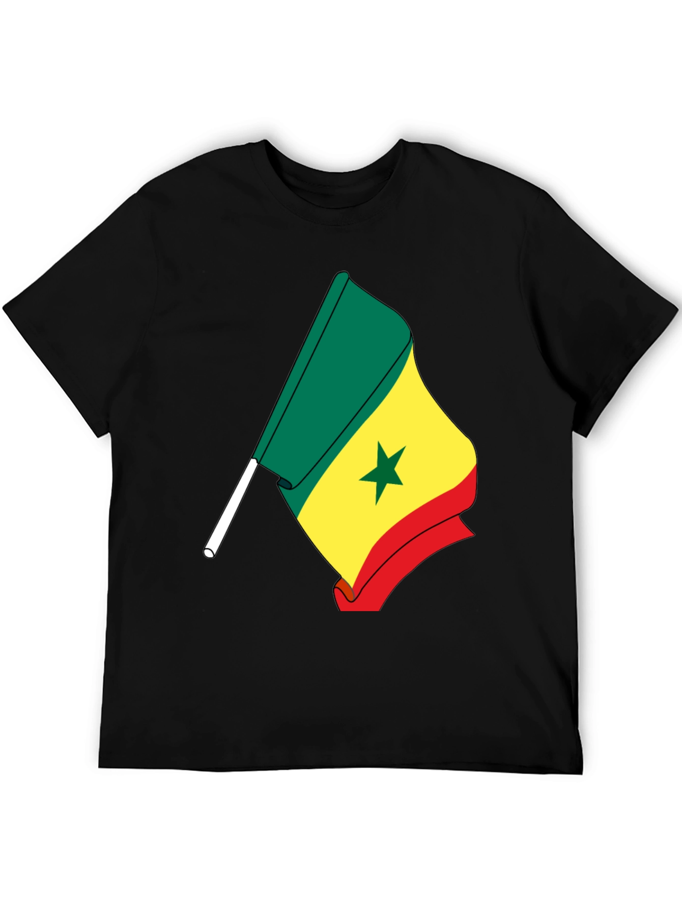 Senegal Flag Graphic Tee - Black Cotton Shirt