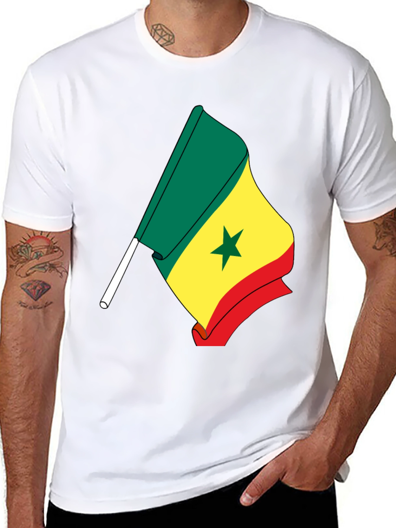 Senegal Flag Graphic Tee - Black Cotton Shirt