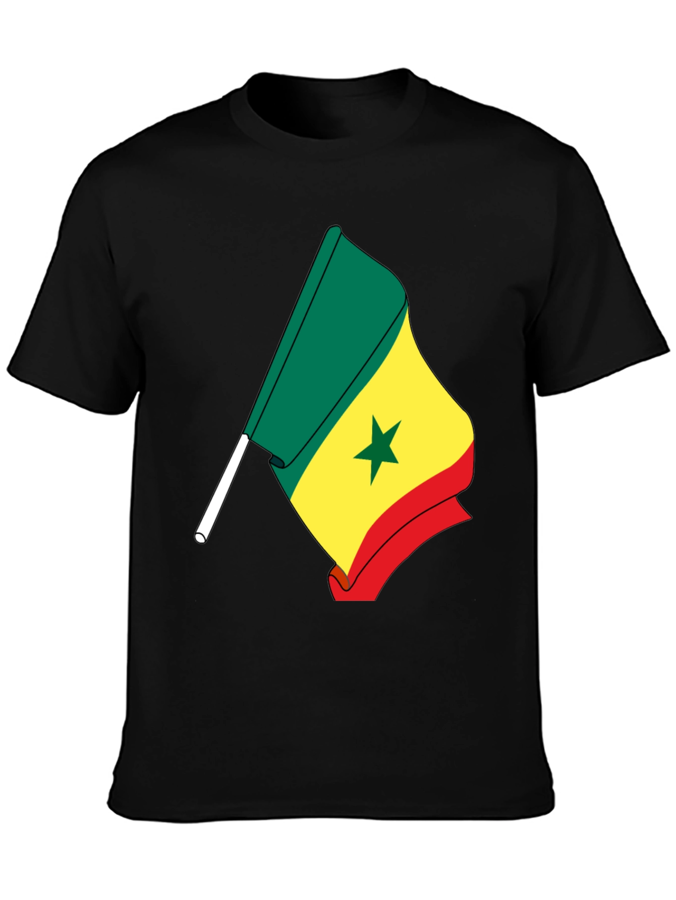 Senegal Flag Graphic Tee - Black Cotton Shirt