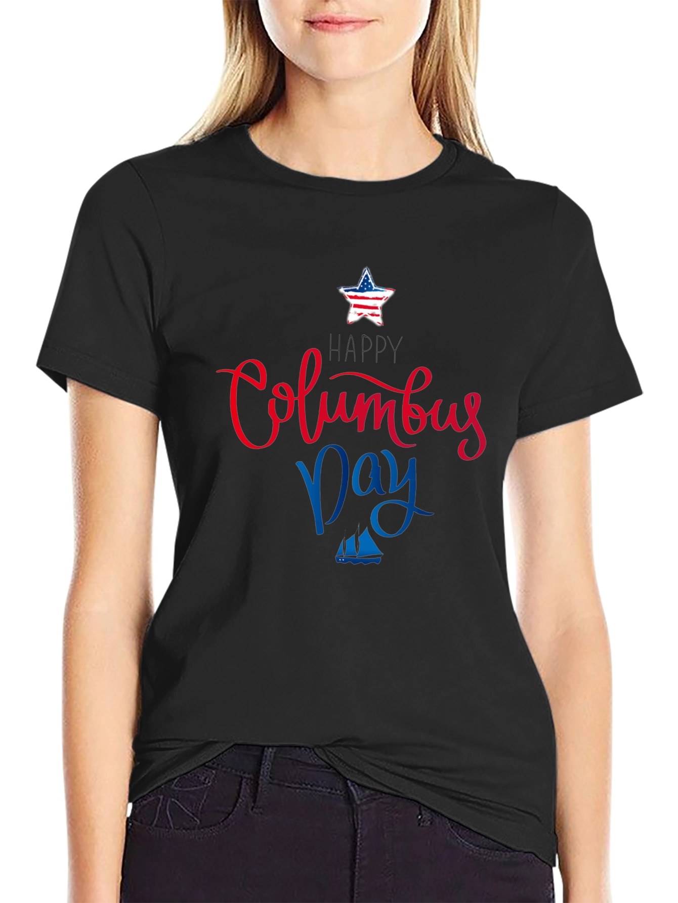 Columbus Day Themed Black T-Shirt