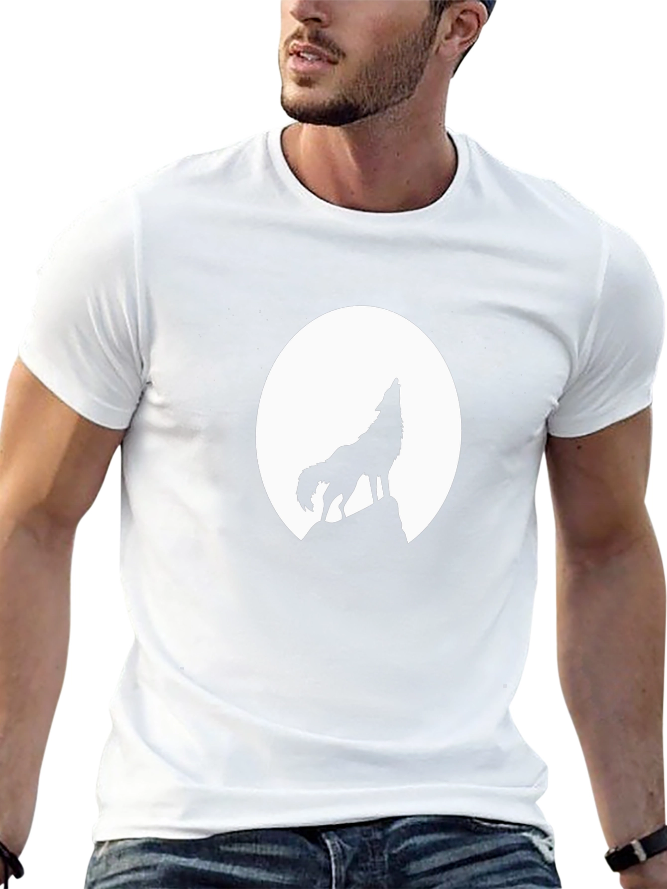 Wolf Howling at Moon Black T-Shirt