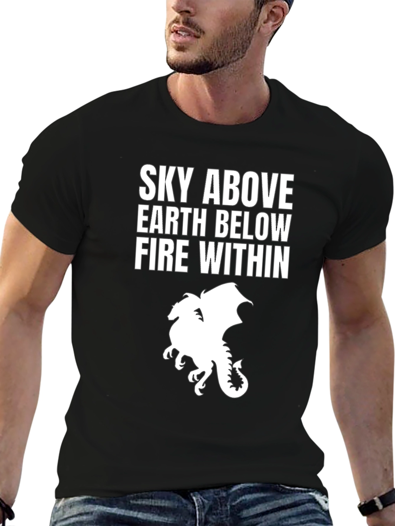Sky Above Dragon Graphic Tee - Black Cotton T-Shirt
