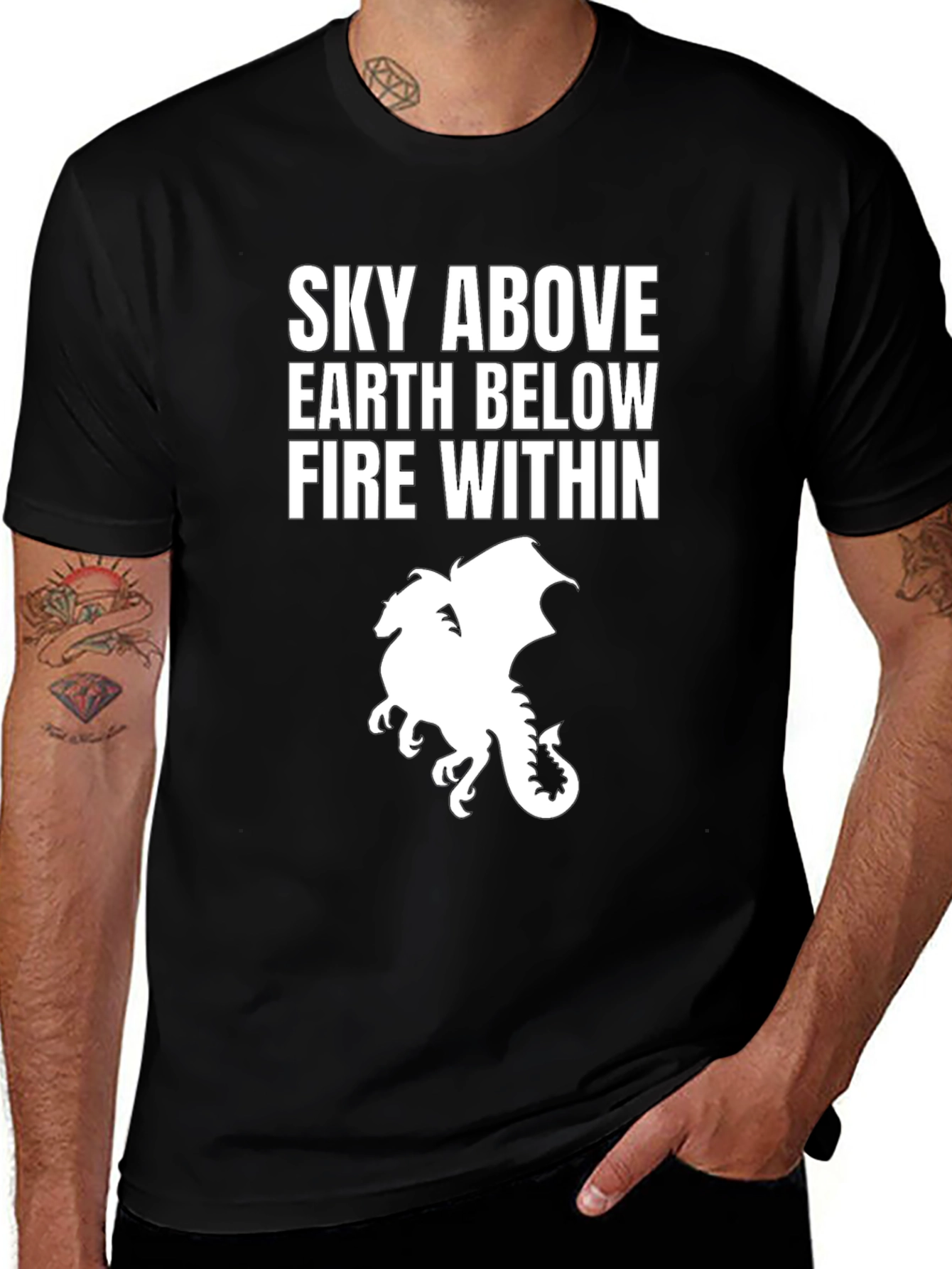Sky Above Dragon Graphic Tee - Black Cotton T-Shirt