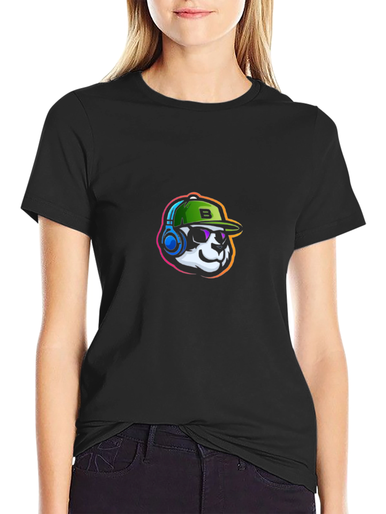 Cool Panda Gamer Graphic Tee - Black