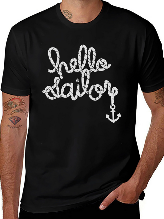 Hello Sailor Graphic Tee - Nautical Rope Design Black