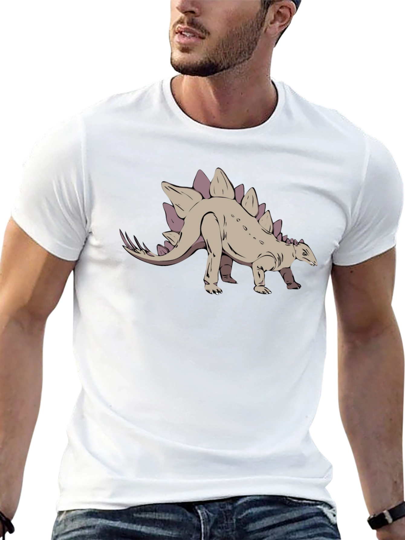 Stegosaurus Graphic Tee - Black Cotton T-Shirt
