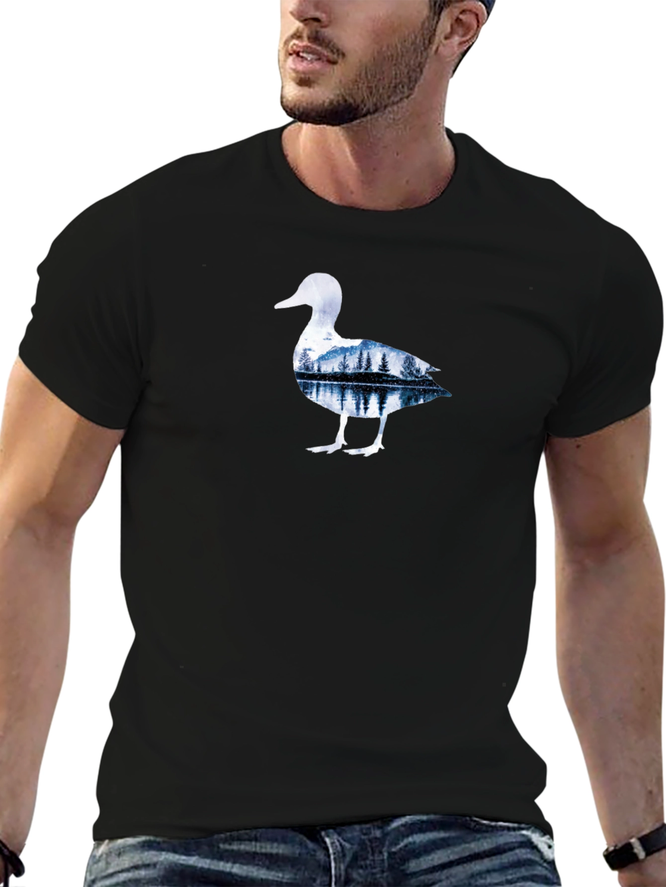 Nature Duck Graphic Tee - Black Cotton T-Shirt