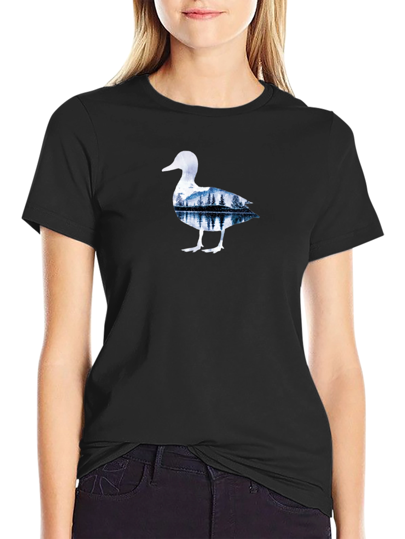 Nature Duck Graphic Tee - Black Cotton T-Shirt