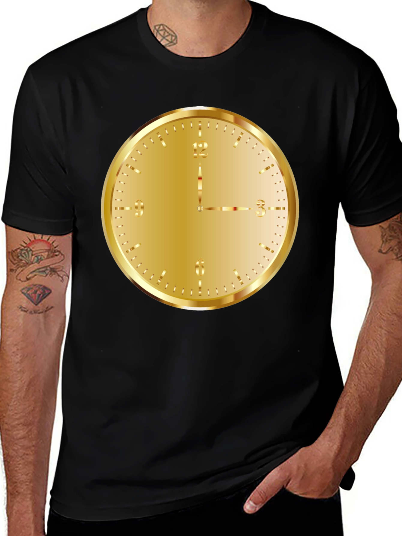 Gold Clock Graphic Tee - Stylish Unisex T-Shirt