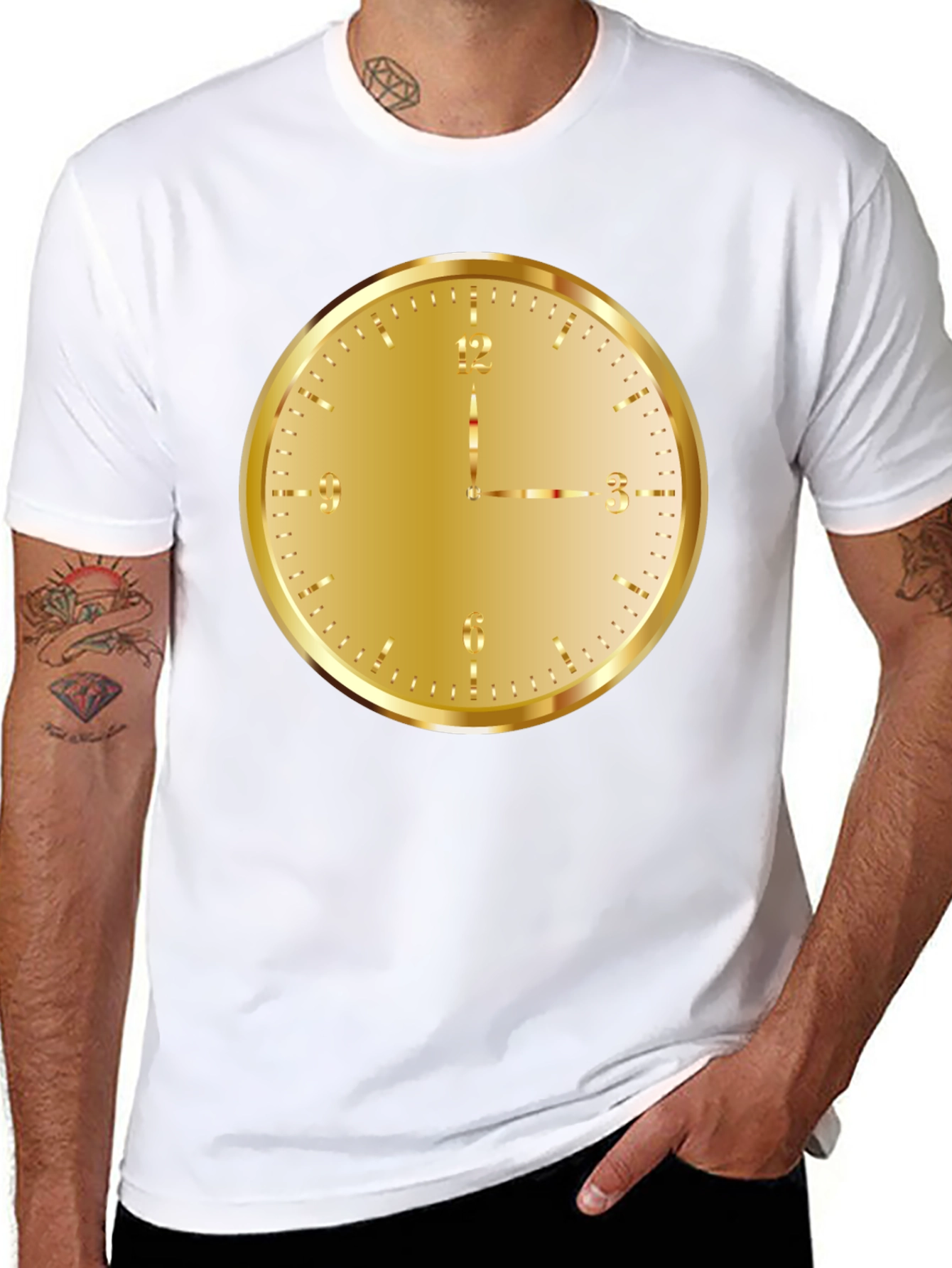 Gold Clock Graphic Tee - Stylish Unisex T-Shirt