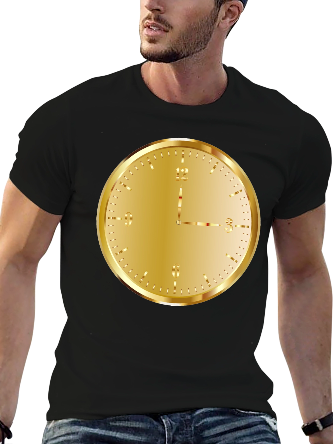 Gold Clock Graphic Tee - Stylish Unisex T-Shirt