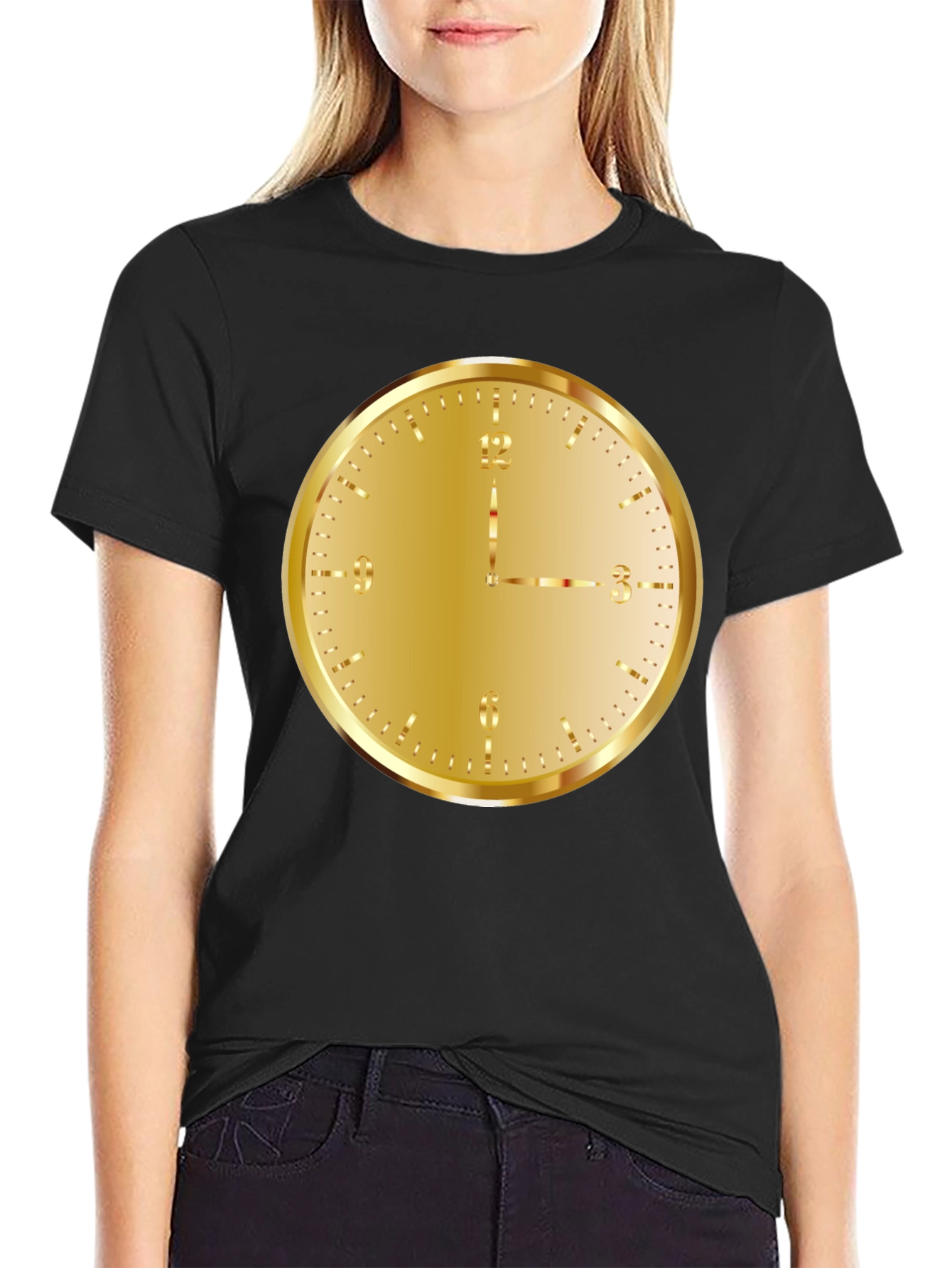 Gold Clock Graphic Tee - Stylish Unisex T-Shirt