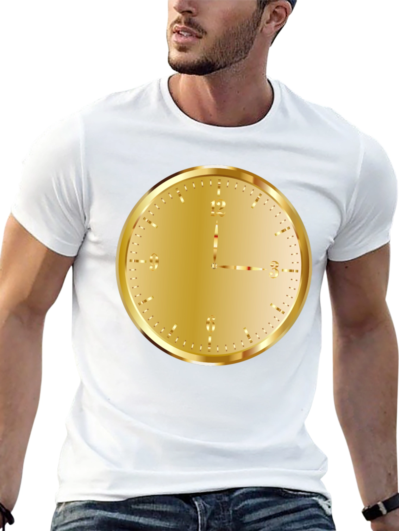 Gold Clock Graphic Tee - Stylish Unisex T-Shirt