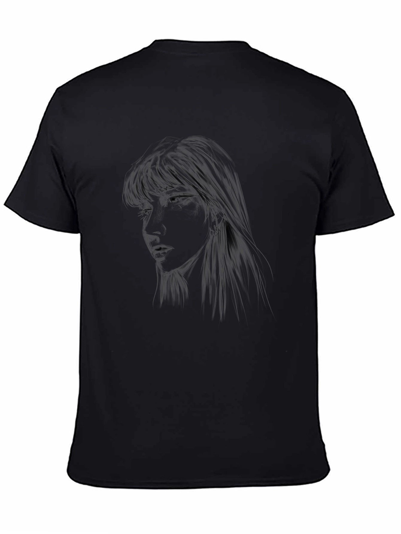 Black Graphic Tee - Anime Girl Design