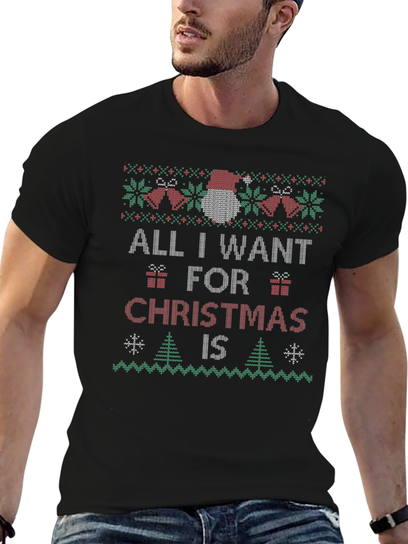 Festive All I Want Christmas Knit Style T-Shirt