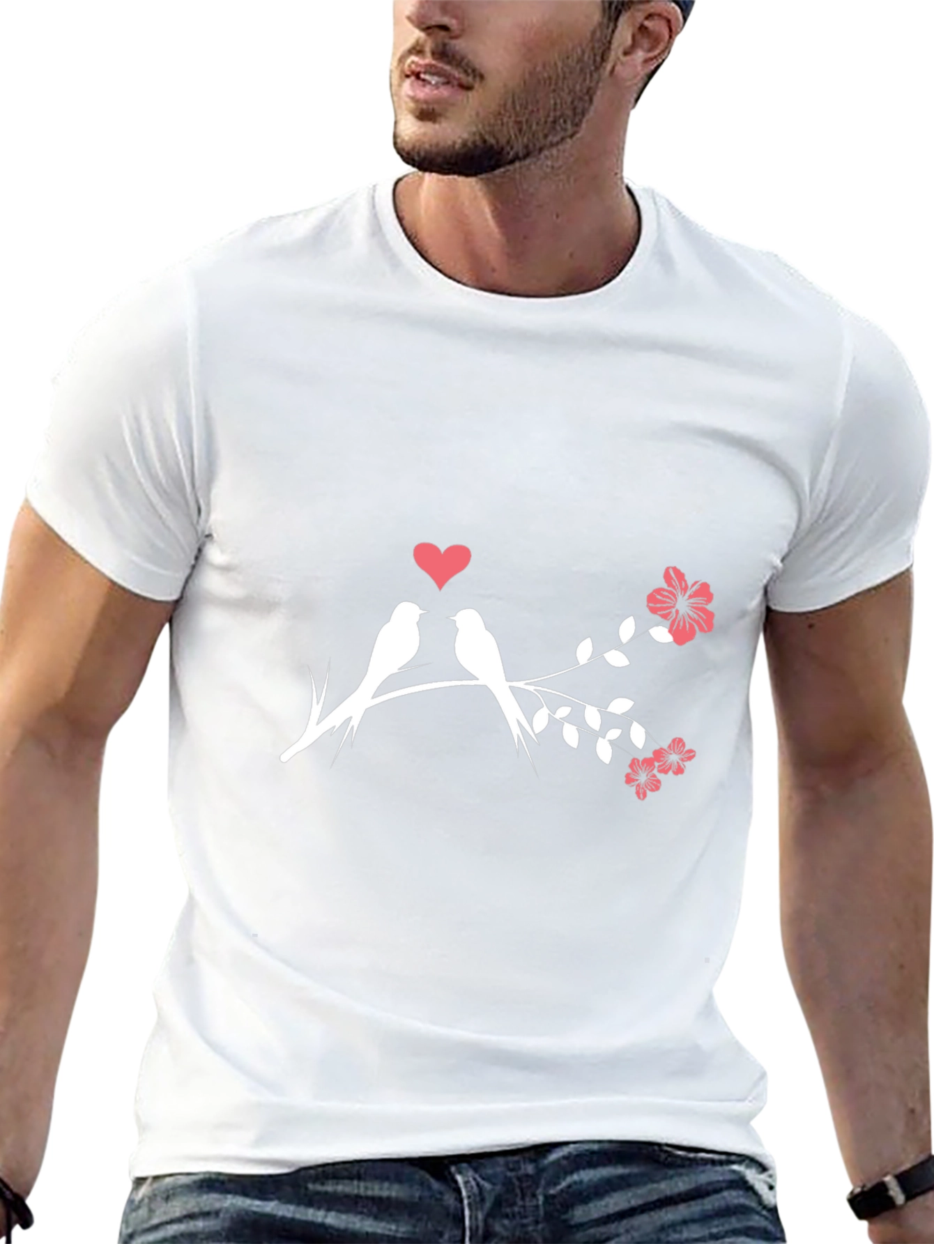 Love Birds T-Shirt - Romantic Floral Design