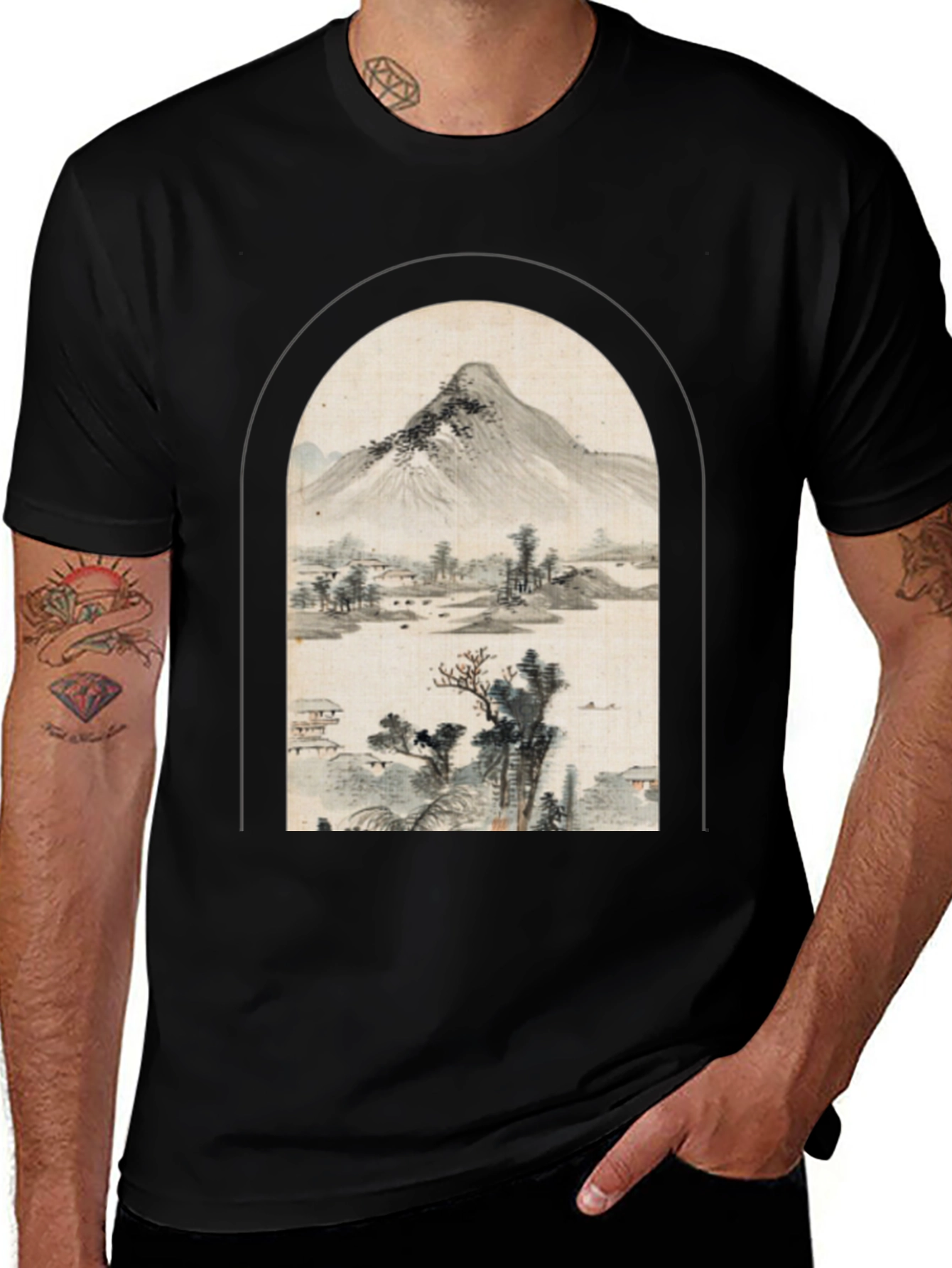 Mountain Landscape Graphic Tee - Black