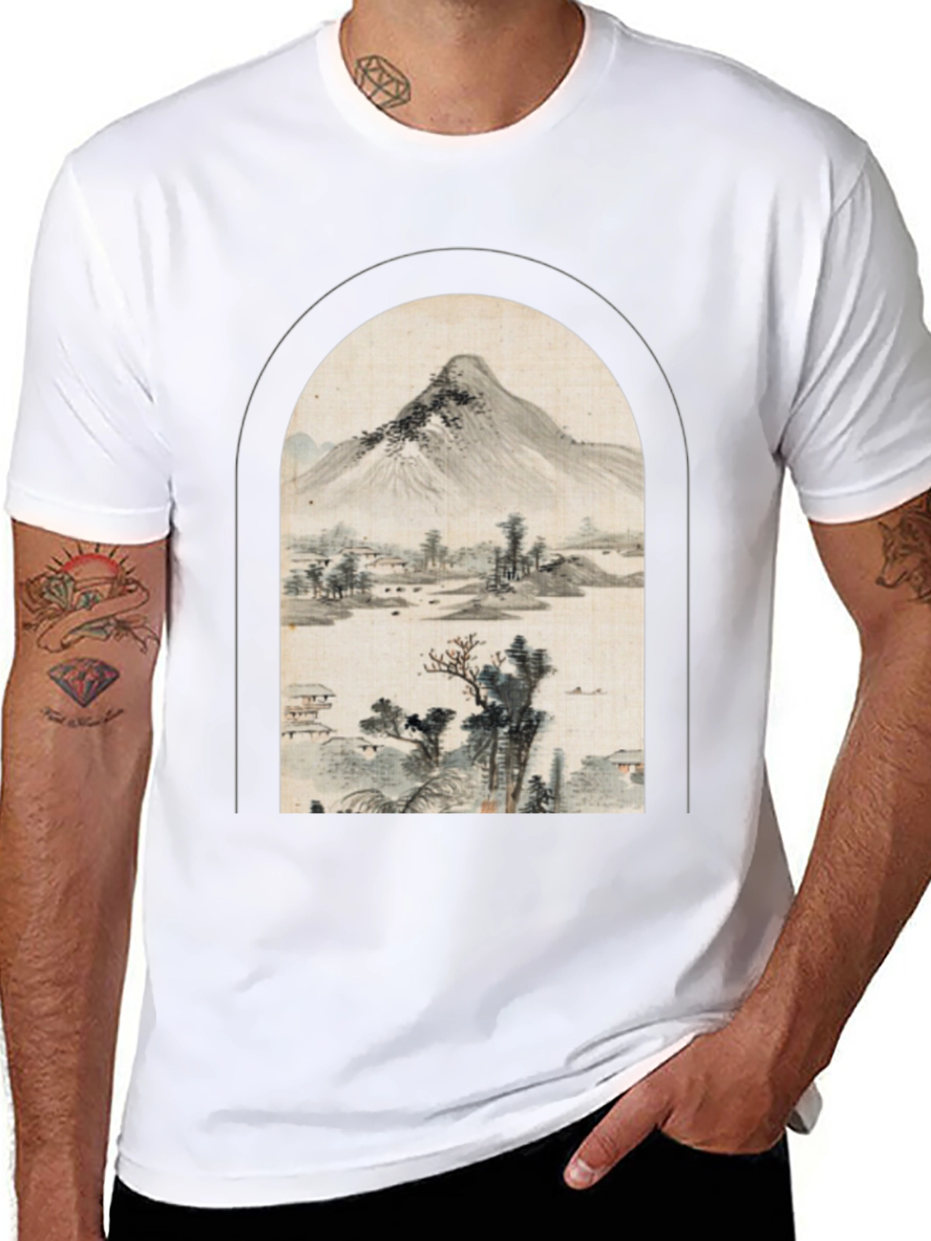 Mountain Landscape Graphic Tee - Black