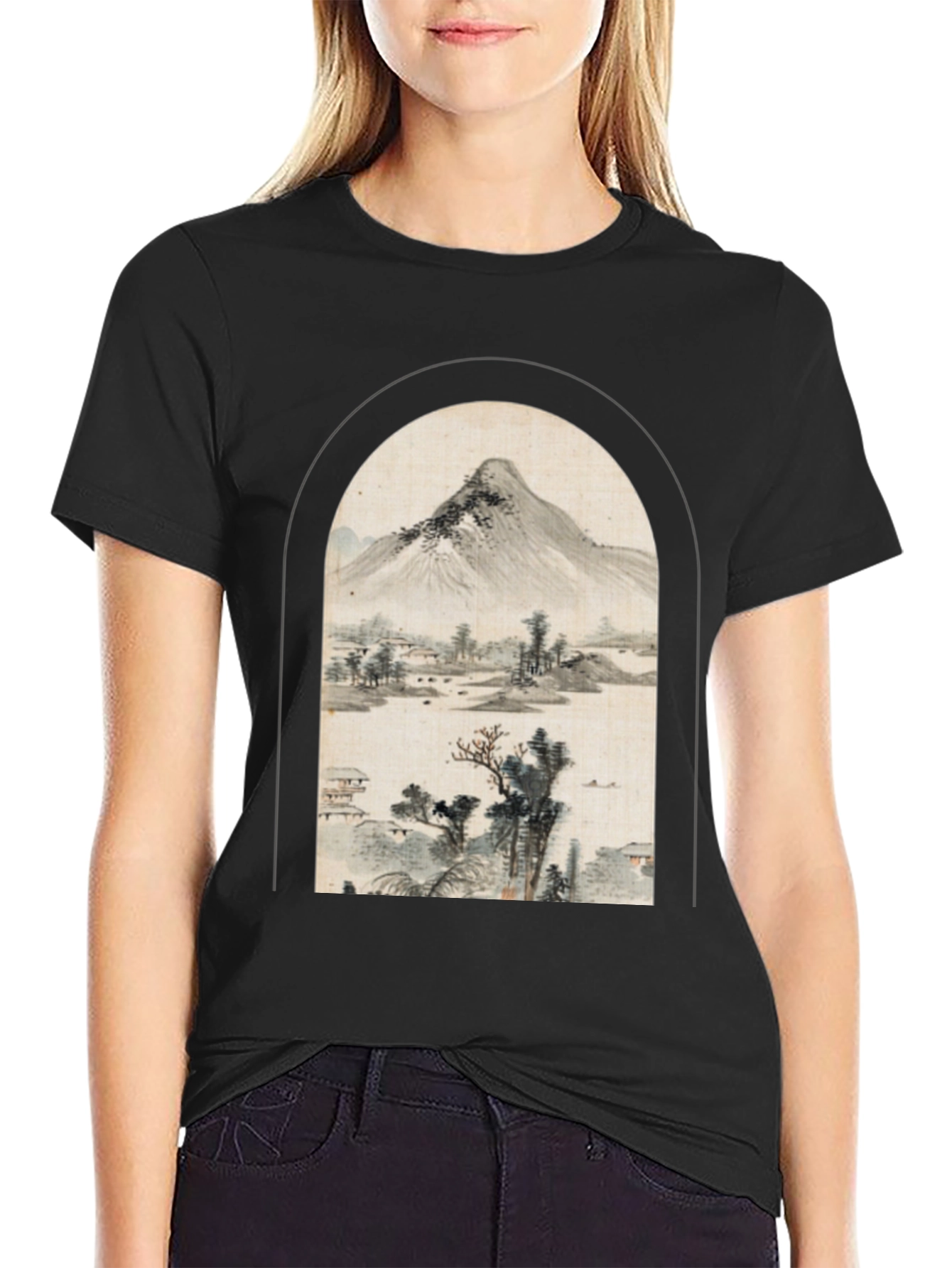 Mountain Landscape Graphic Tee - Black
