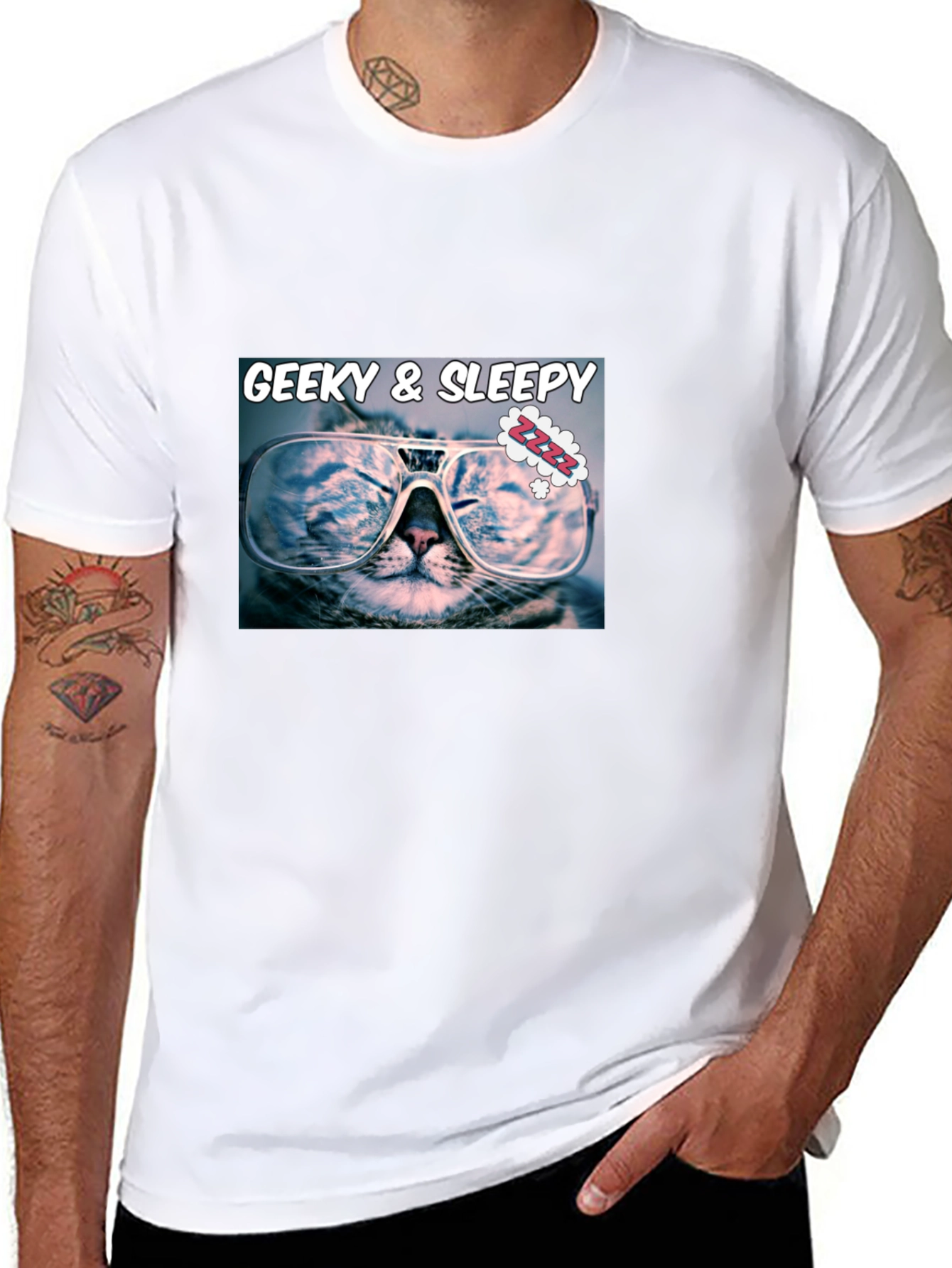 Geeky & Sleepy Cat T-Shirt