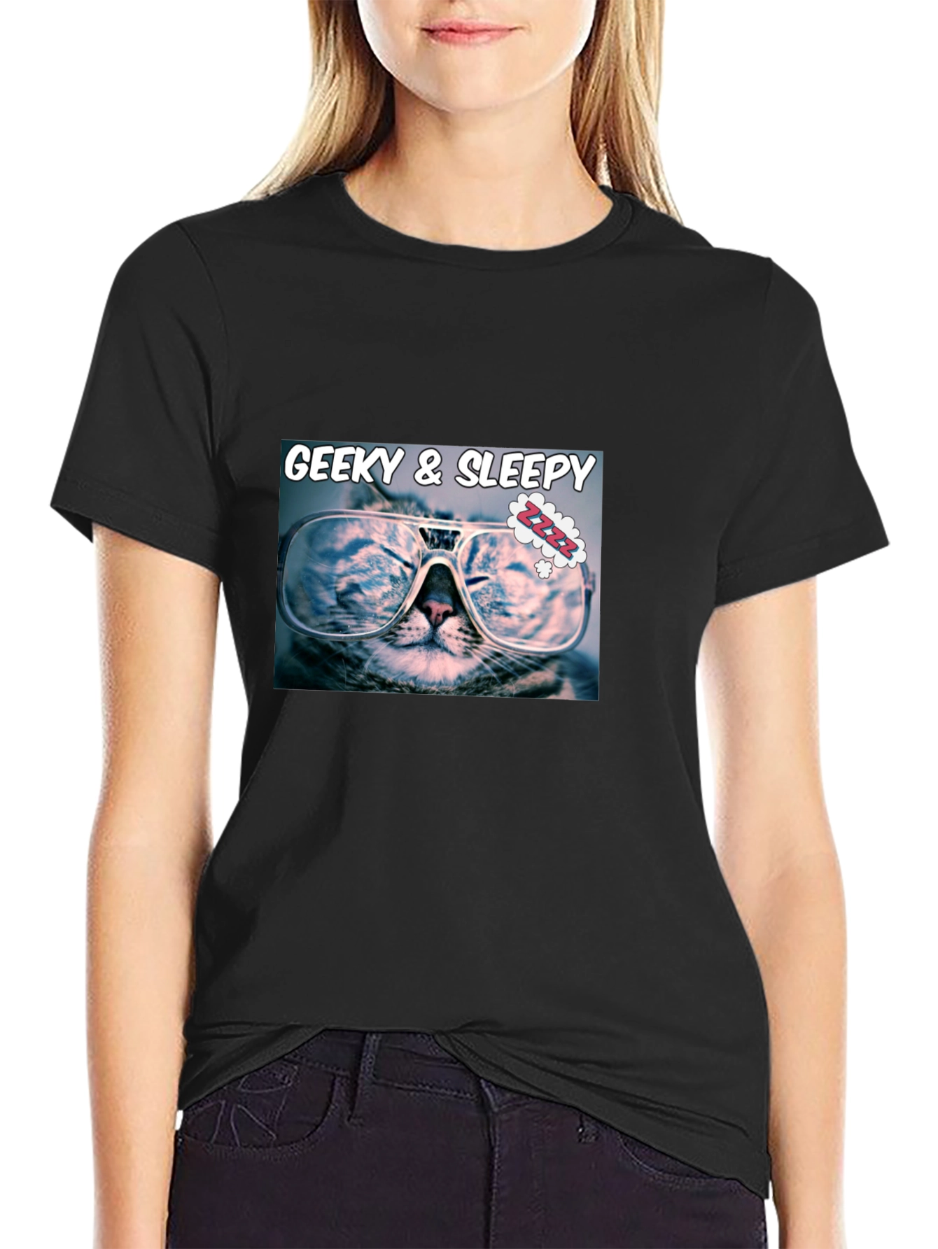 Geeky & Sleepy Cat T-Shirt