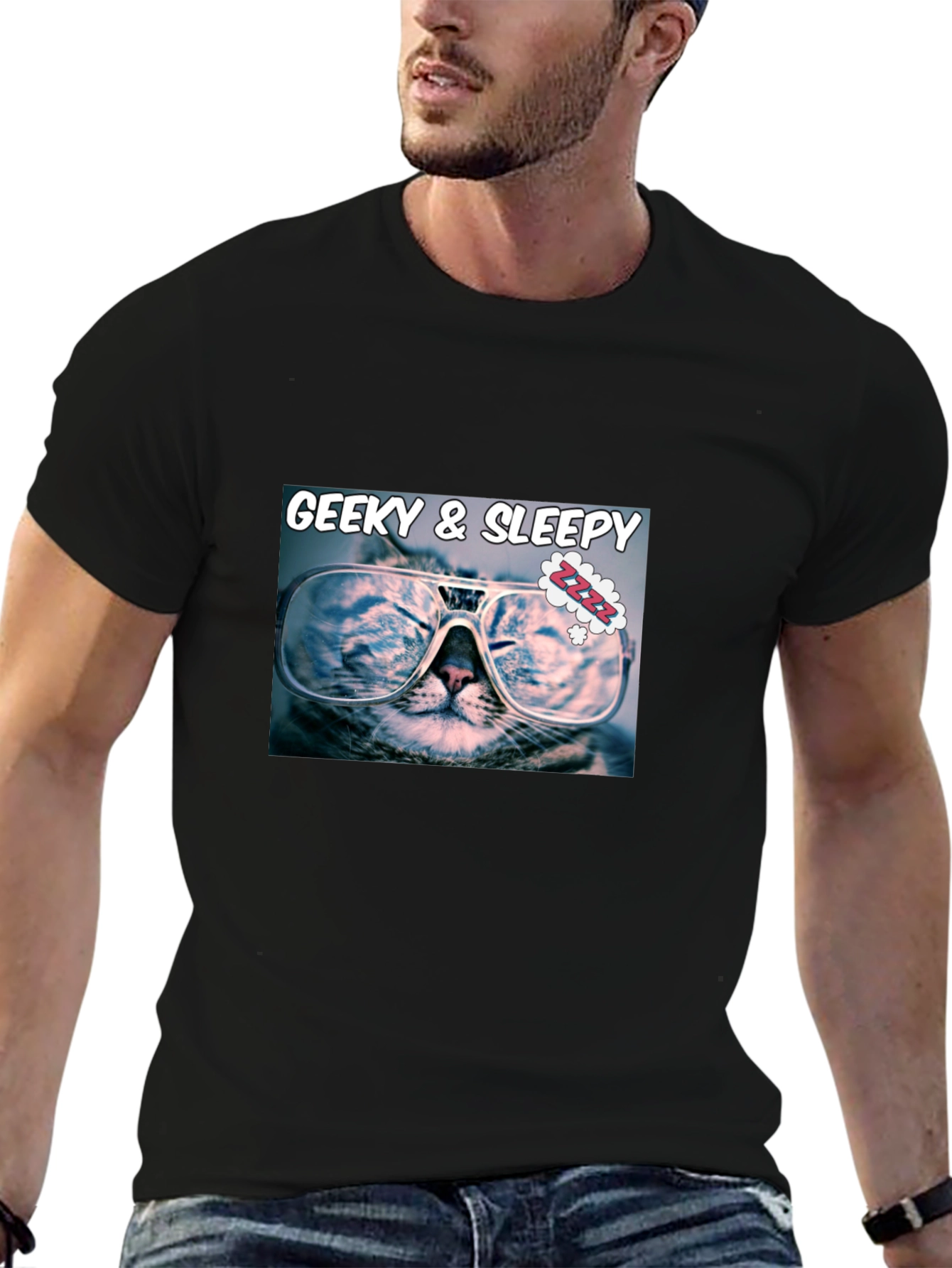 Geeky & Sleepy Cat T-Shirt