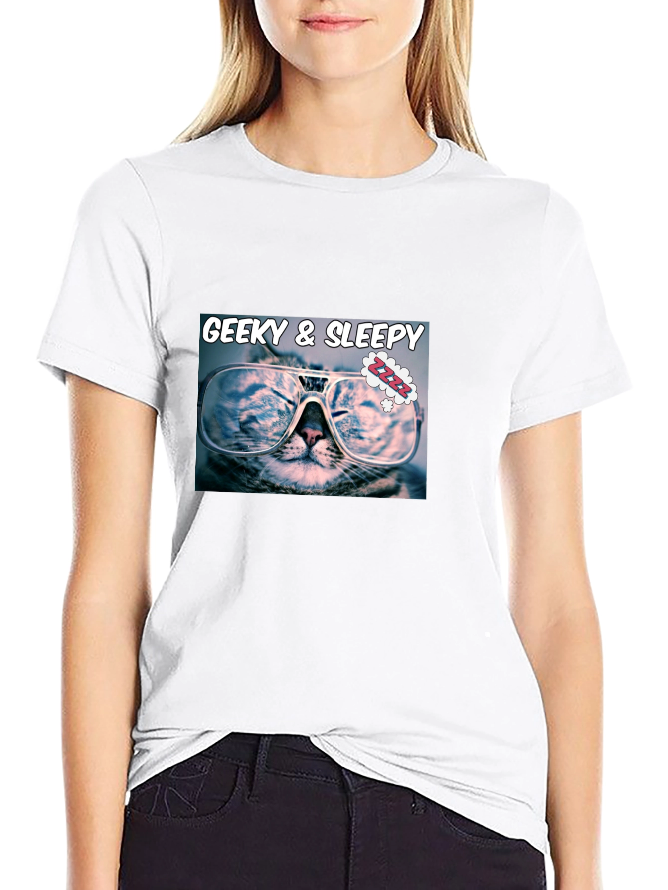 Geeky & Sleepy Cat T-Shirt