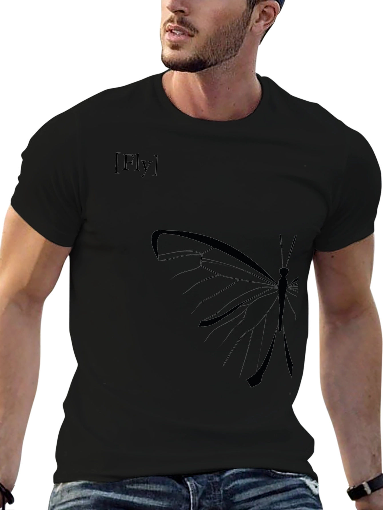 Butterfly Fly Graphic Black T-Shirt