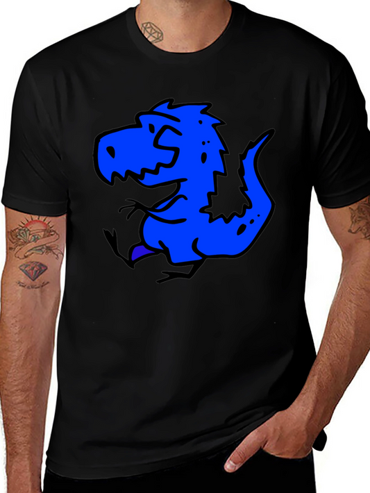 Blue Dino Graphic Black T-Shirt - Casual Wear