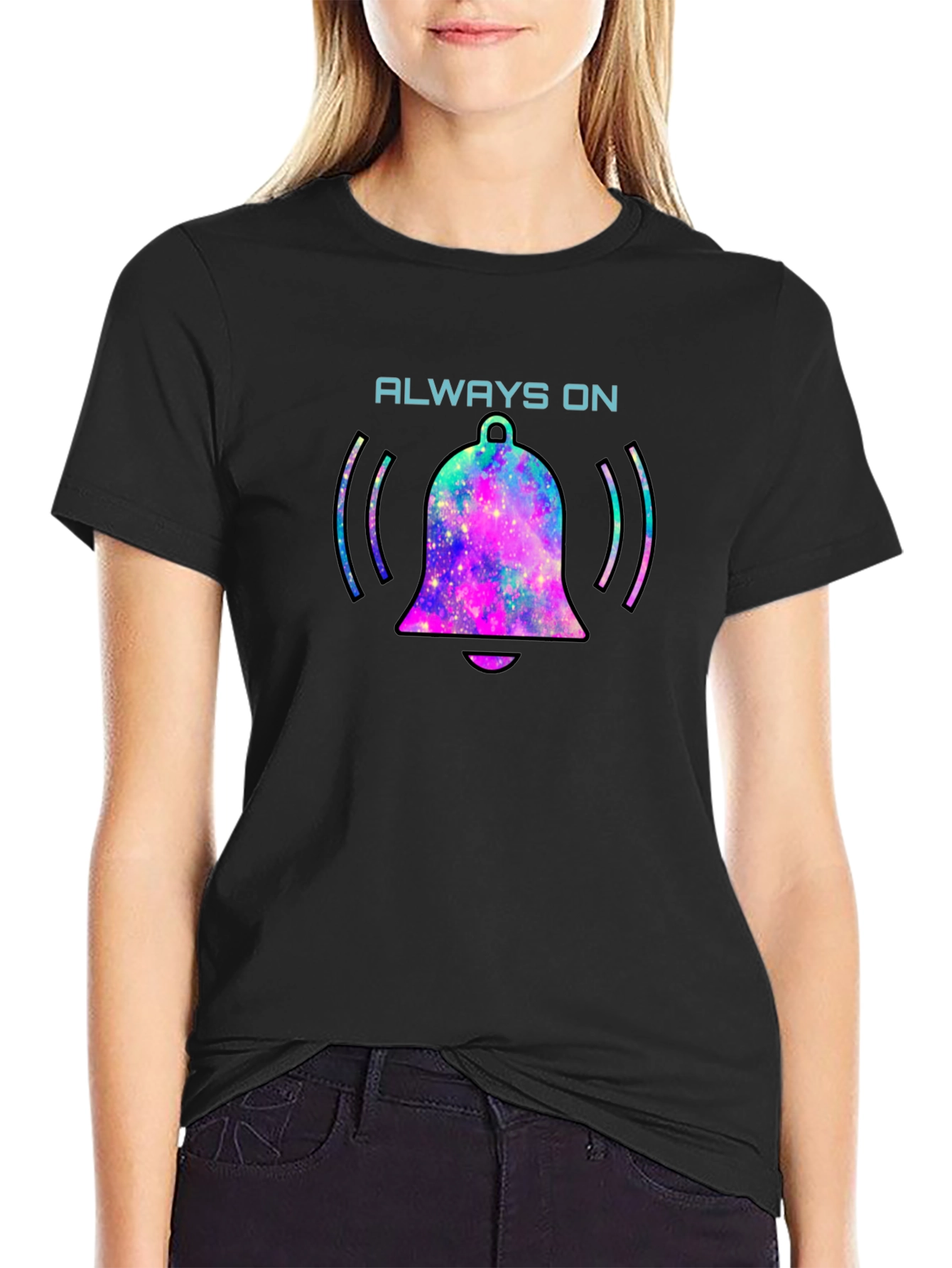 Always On Bell Graphic Tee - Black Cotton T-Shirt