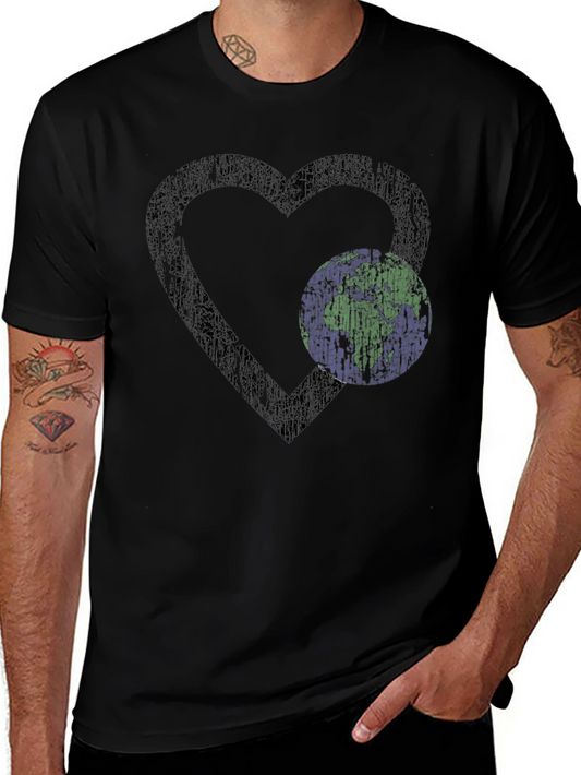 Heart Earth Graphic Tee - Black Cotton Blend