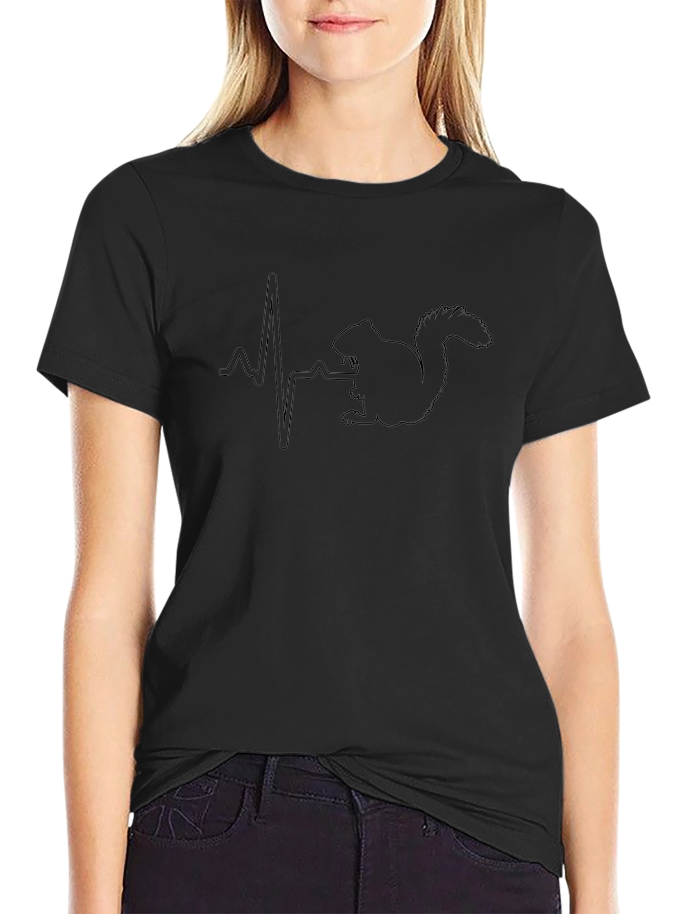 Squirrel Heartbeat Graphic Tee - Black T-Shirt
