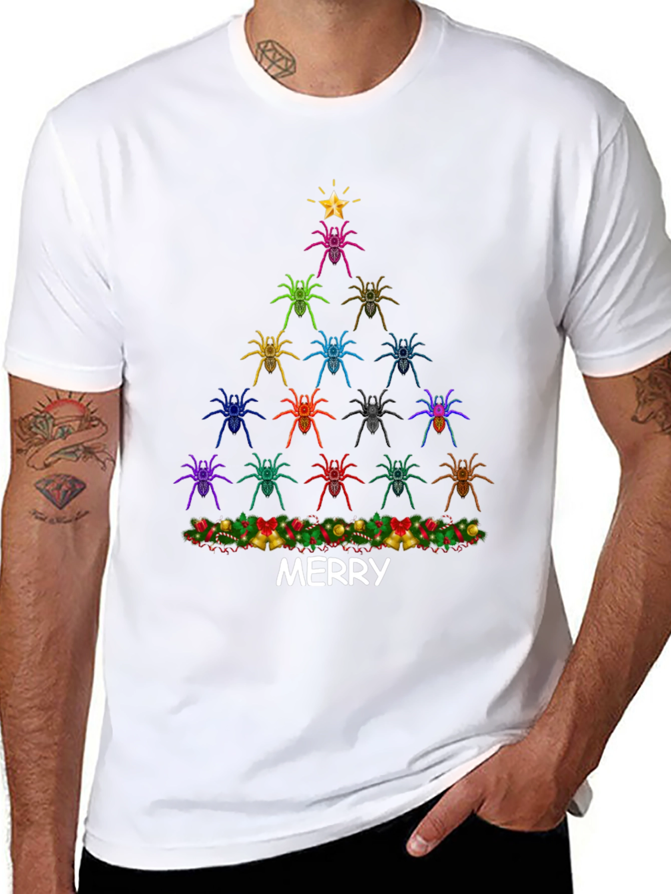 Spider Christmas Tree Graphic Tee - Merry Christmas