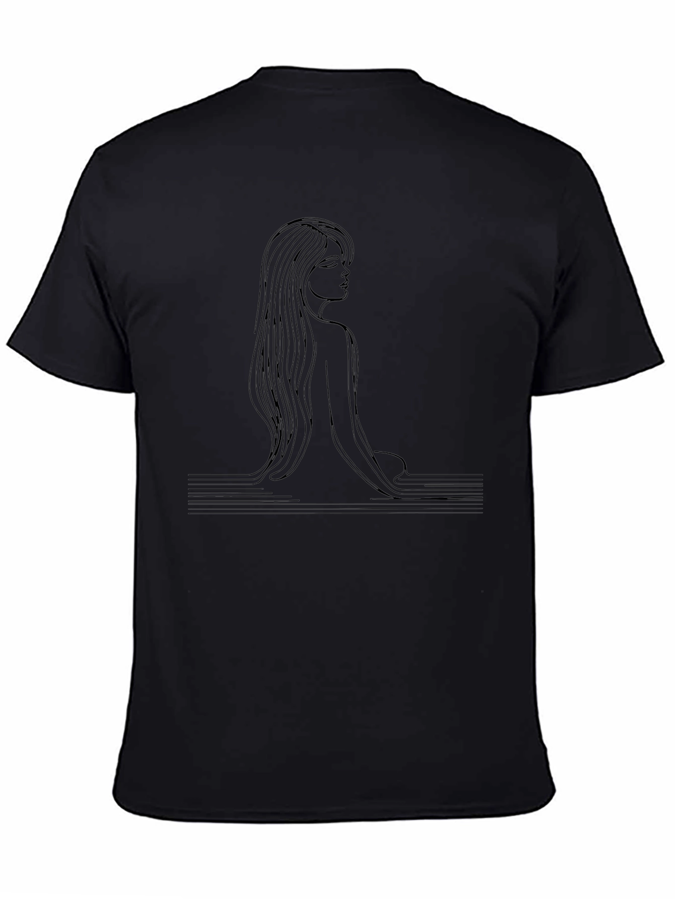 Minimalist Woman Line Art Black T-Shirt