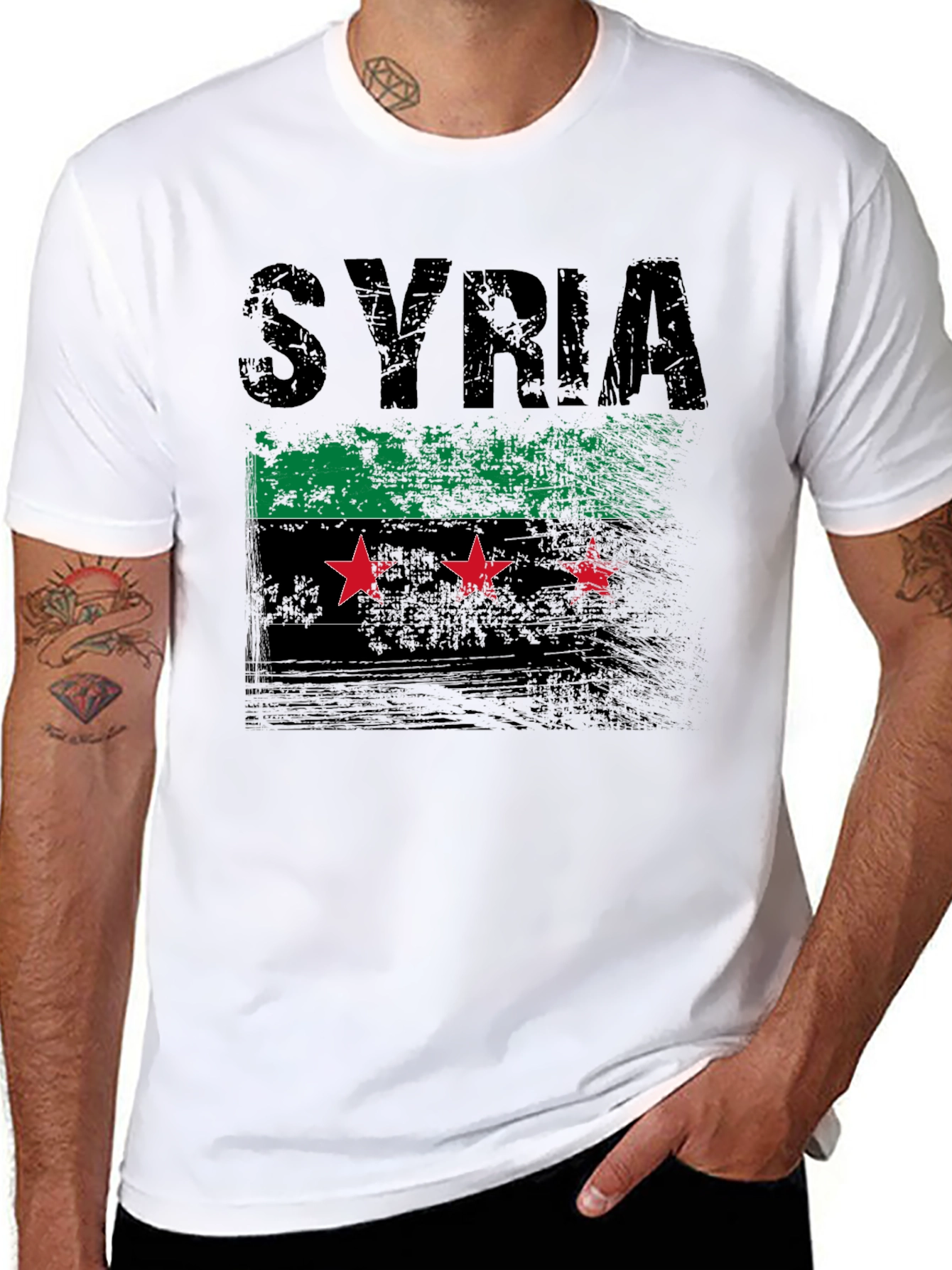 Syria Flag Distressed Graphic T-Shirt