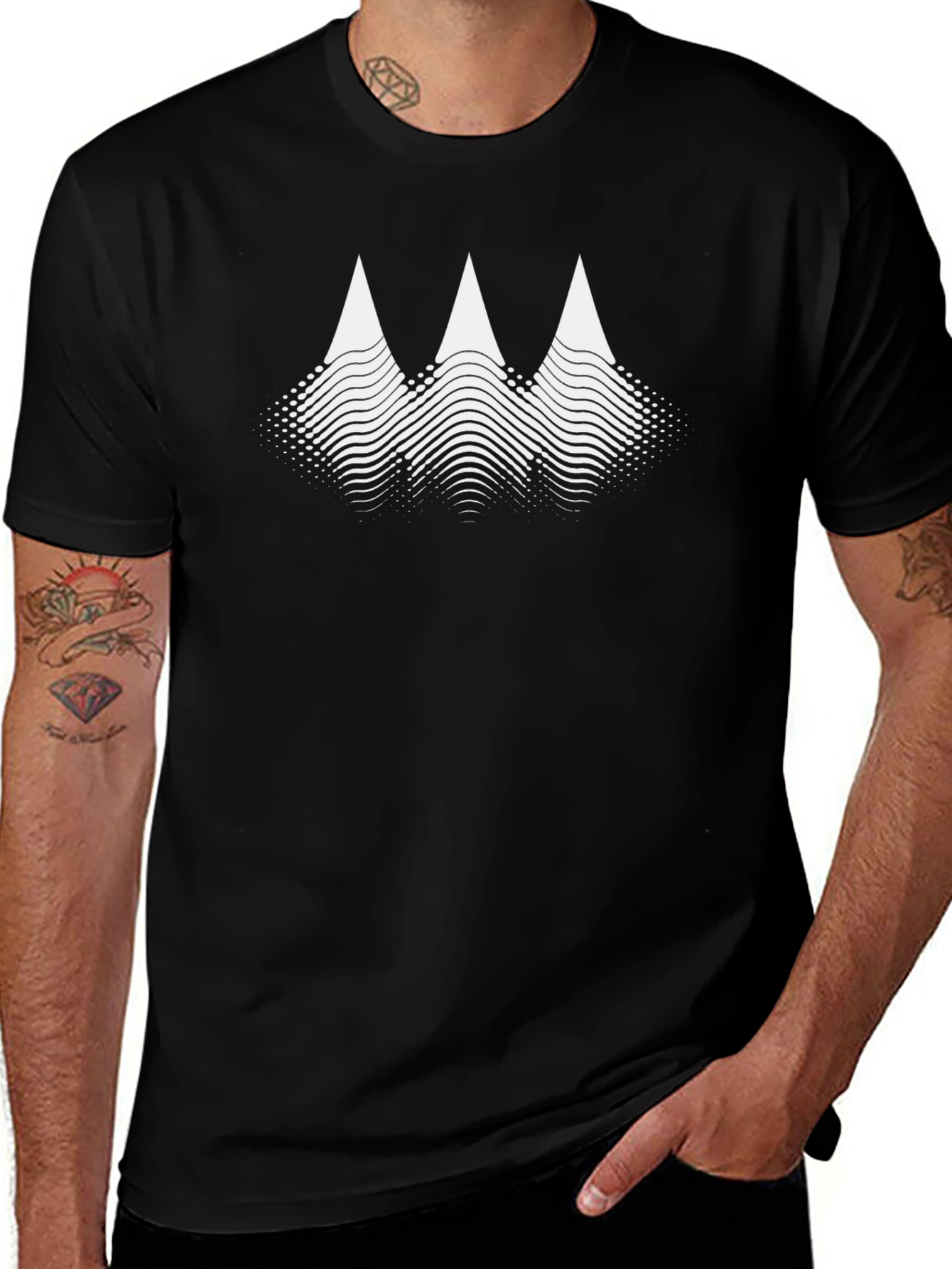 Abstract Mountain Peaks Graphic Tee - Black