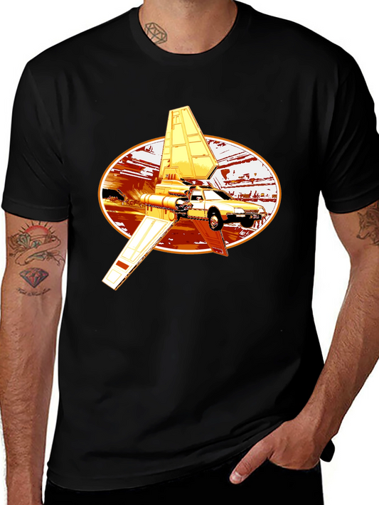 Futuristic Car Graphic Tee - Black Cotton Blend