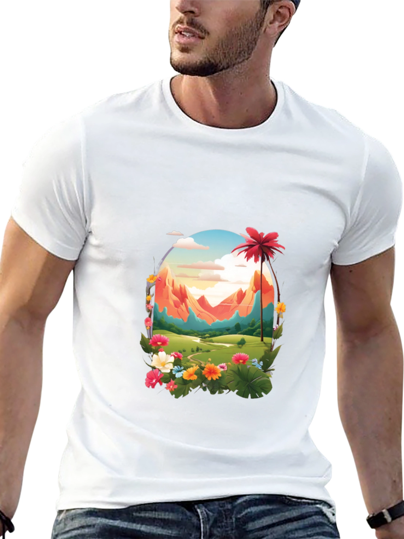 Tropical Mountain Graphic Black T-Shirt