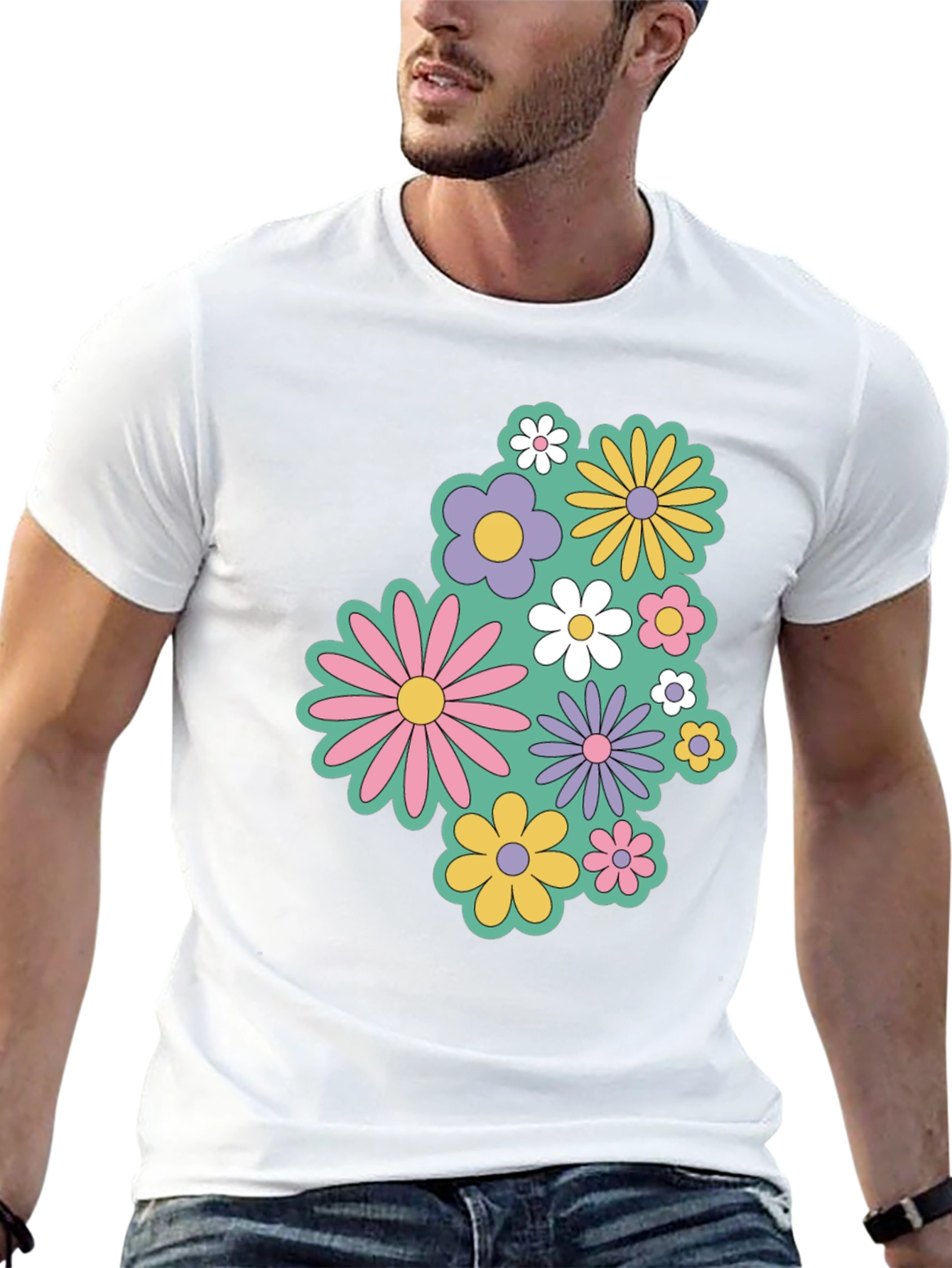 Retro Floral Graphic Black T-Shirt