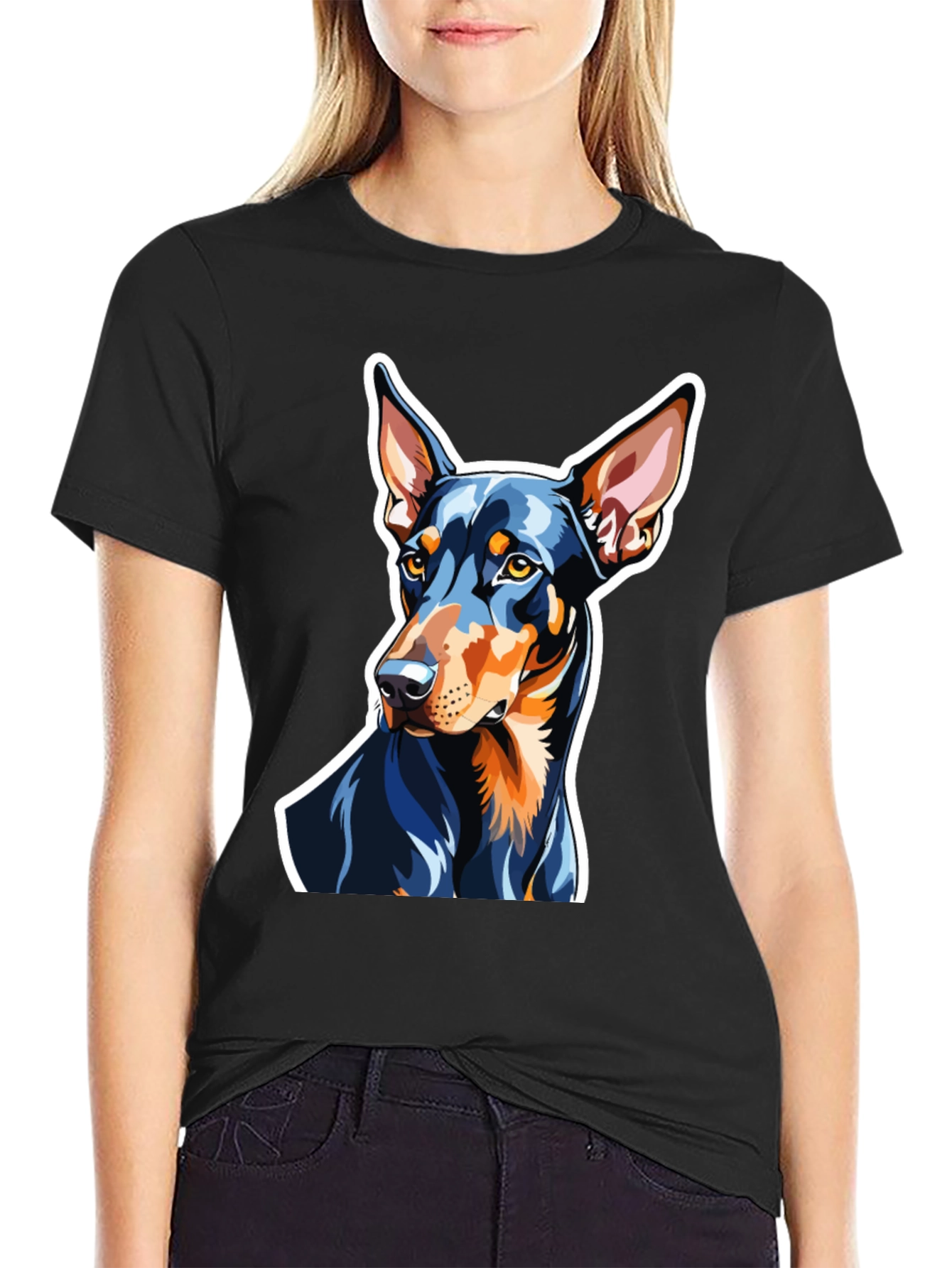 Doberman Dog Graphic Print Black T-Shirt