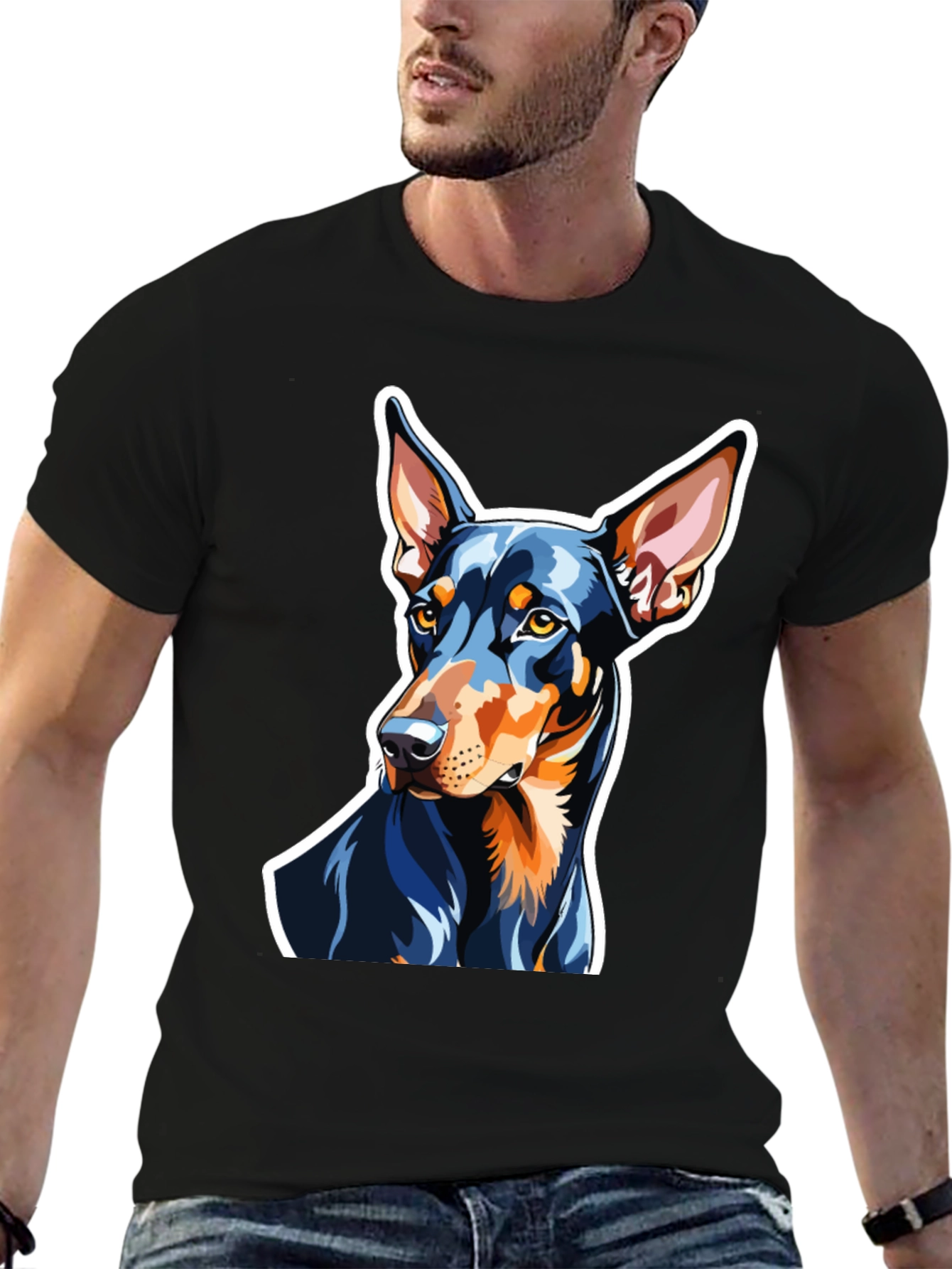 Doberman Dog Graphic Print Black T-Shirt