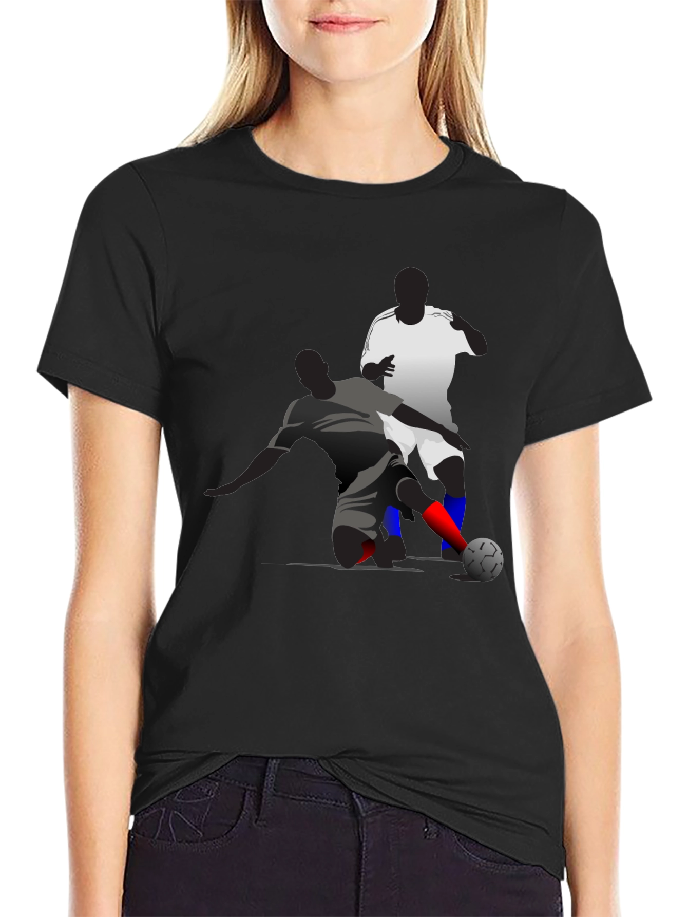 Soccer Graphic Tee - Black Cotton Blend T-Shirt